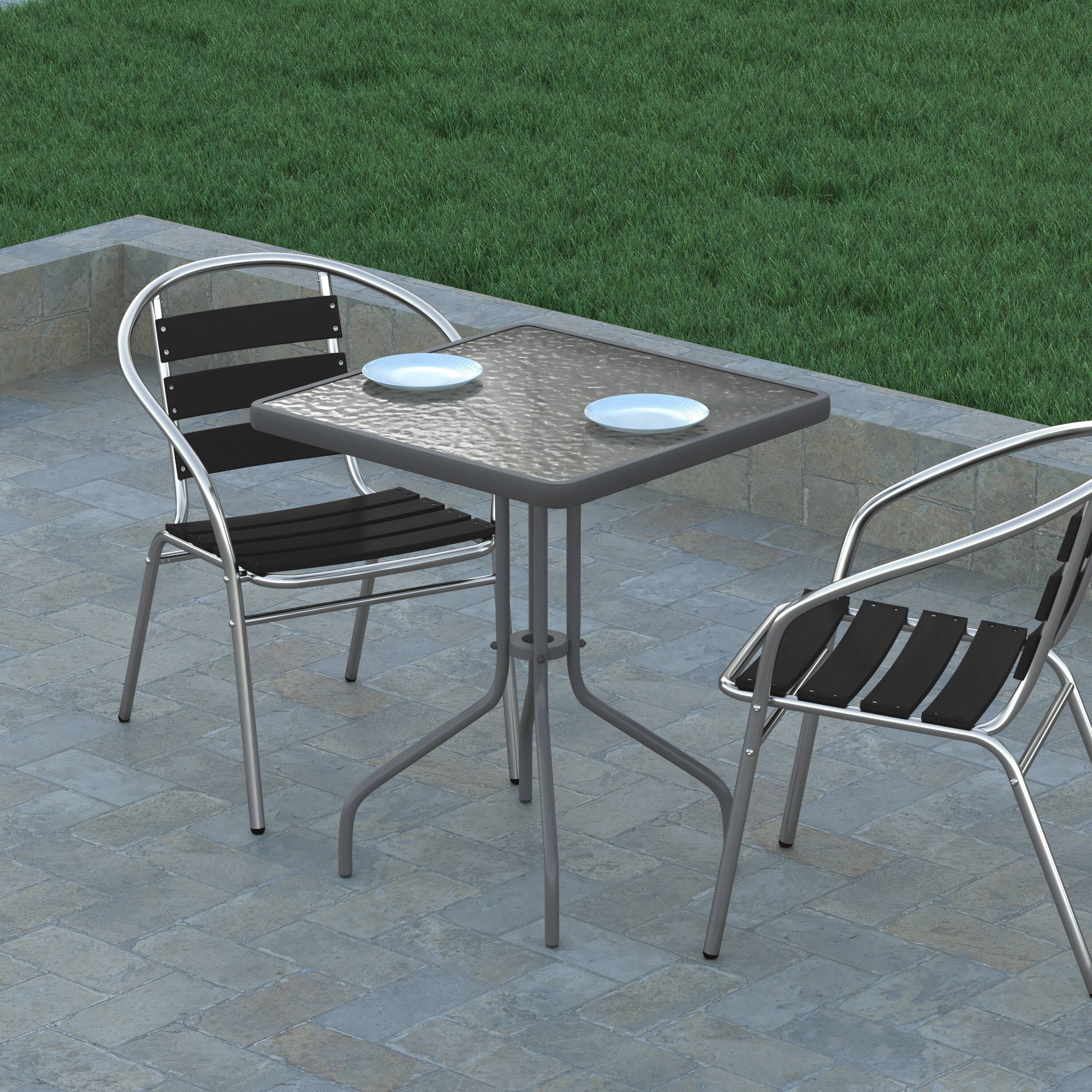 Alt View 3. Emma + Oliver - 23.5" Square Tempered Glass Metal Table with Smooth Ripple Design Top - Clear Top/Silver Frame.