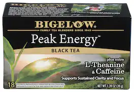 Bigelow - Peak Energy Black Tea Plus Extra L-Theanine & Caffeine - Case of 6 - 18 Bags