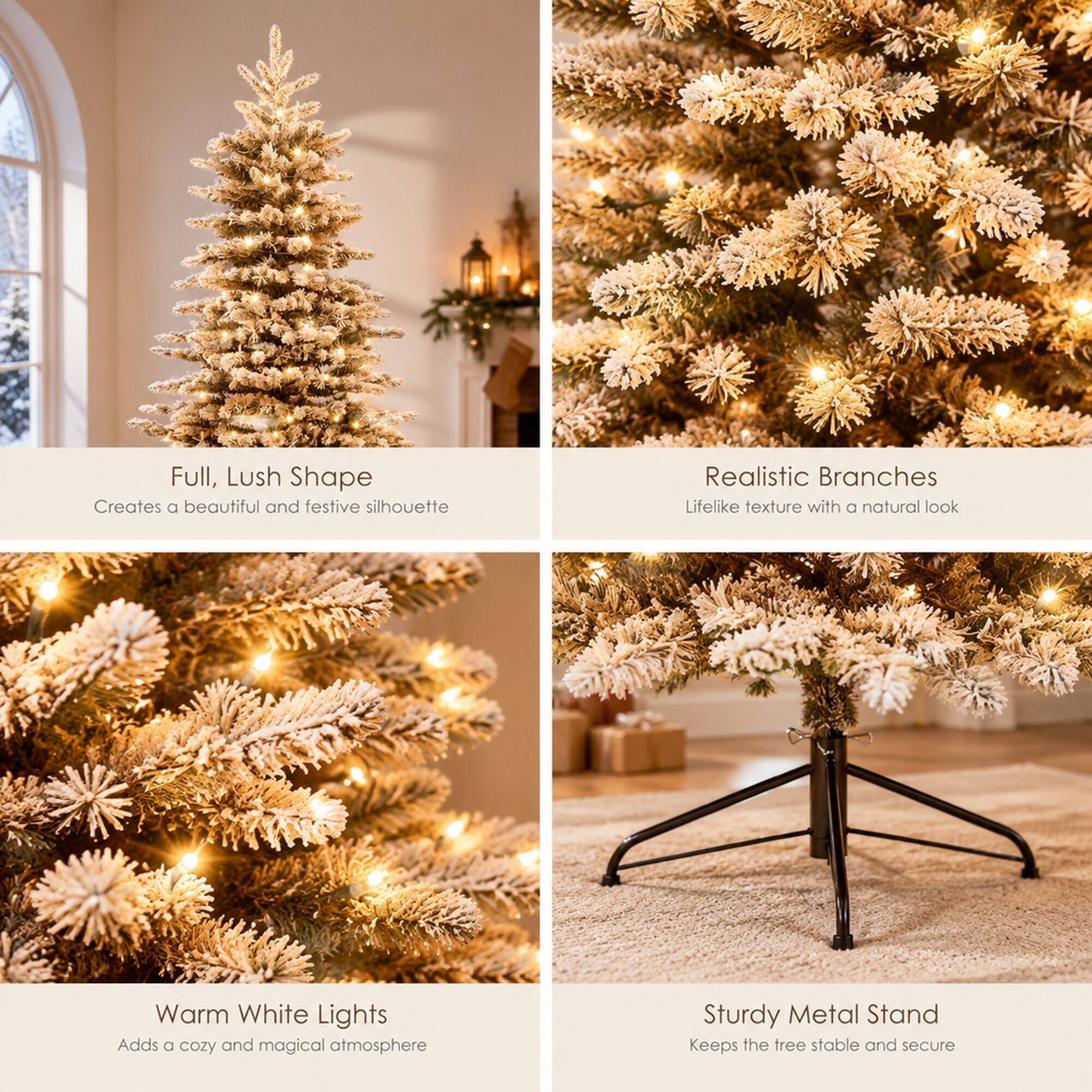 RYHNUYNE 7.5 Ft Pre Lit Snow Flocked Mountain Pine Christmas Tree With ...