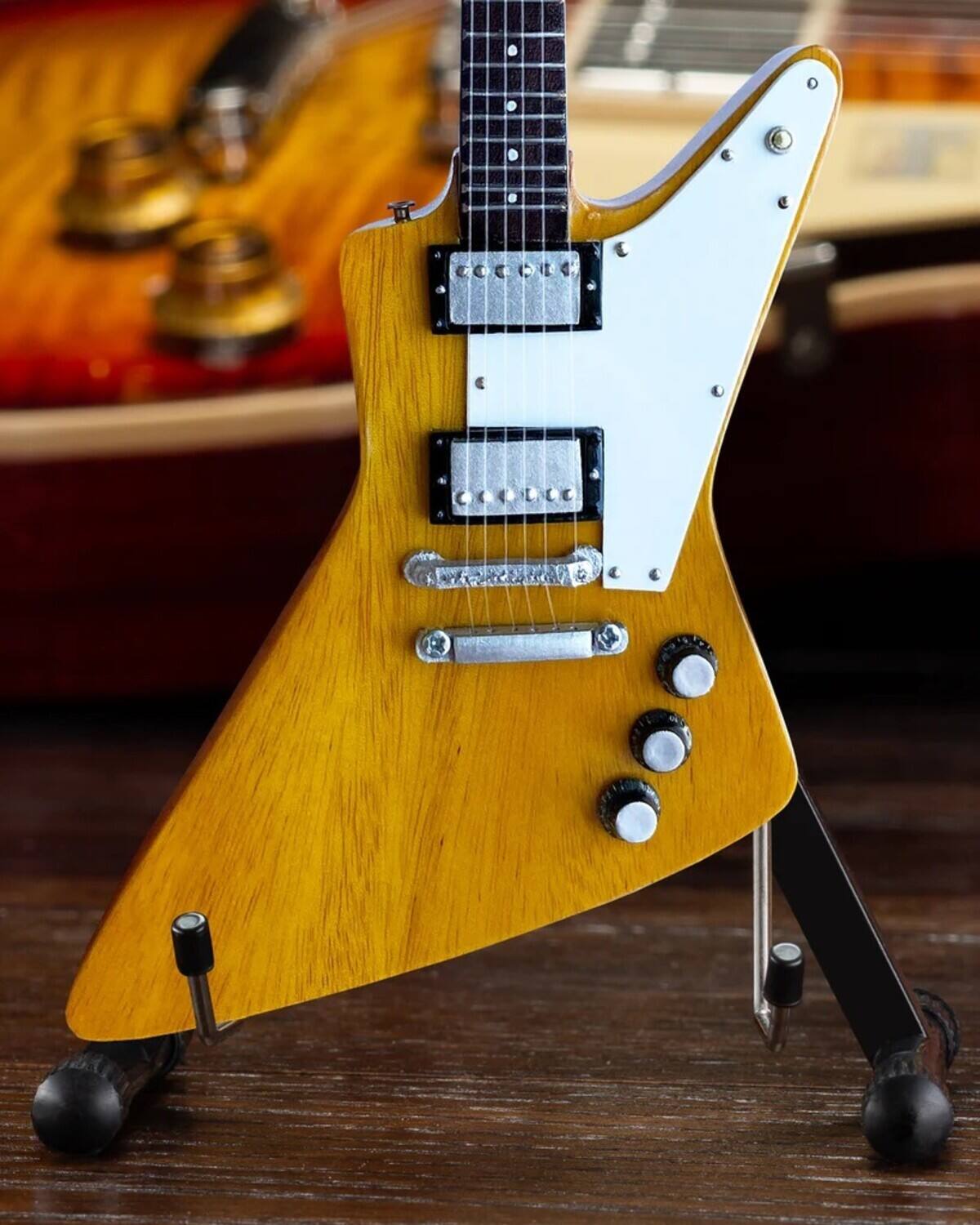 Alt View 1. Axe Heaven - Axe Heaven Gibson Korina Explorer Natural Finish 1:4 Scale Mini Guitar GG-720AH   - Collectibles - Multicolor.
