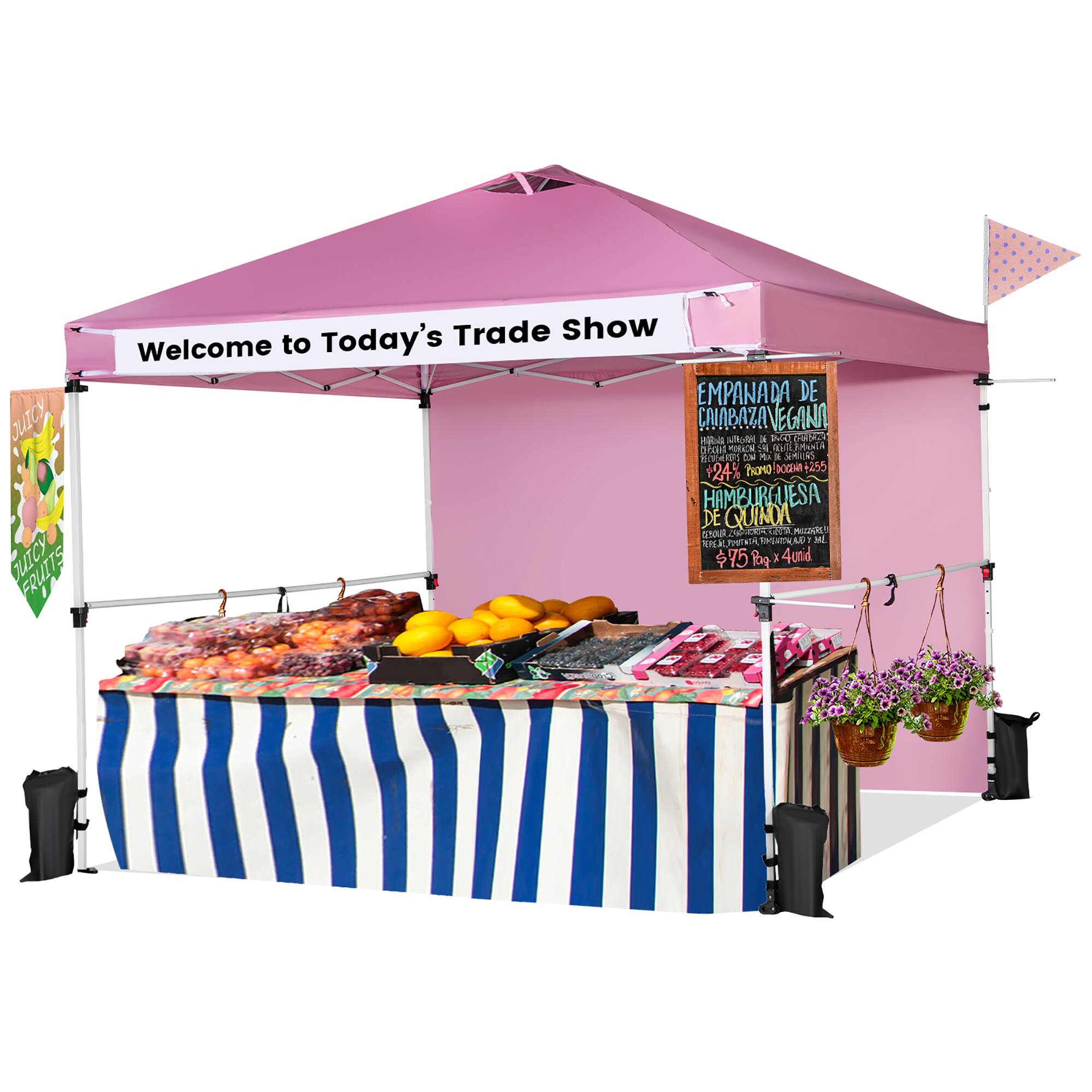 Costway - 10'x10'Commercial Pop-up Canopy Tent Sidewall Folding Market Patio - Pink