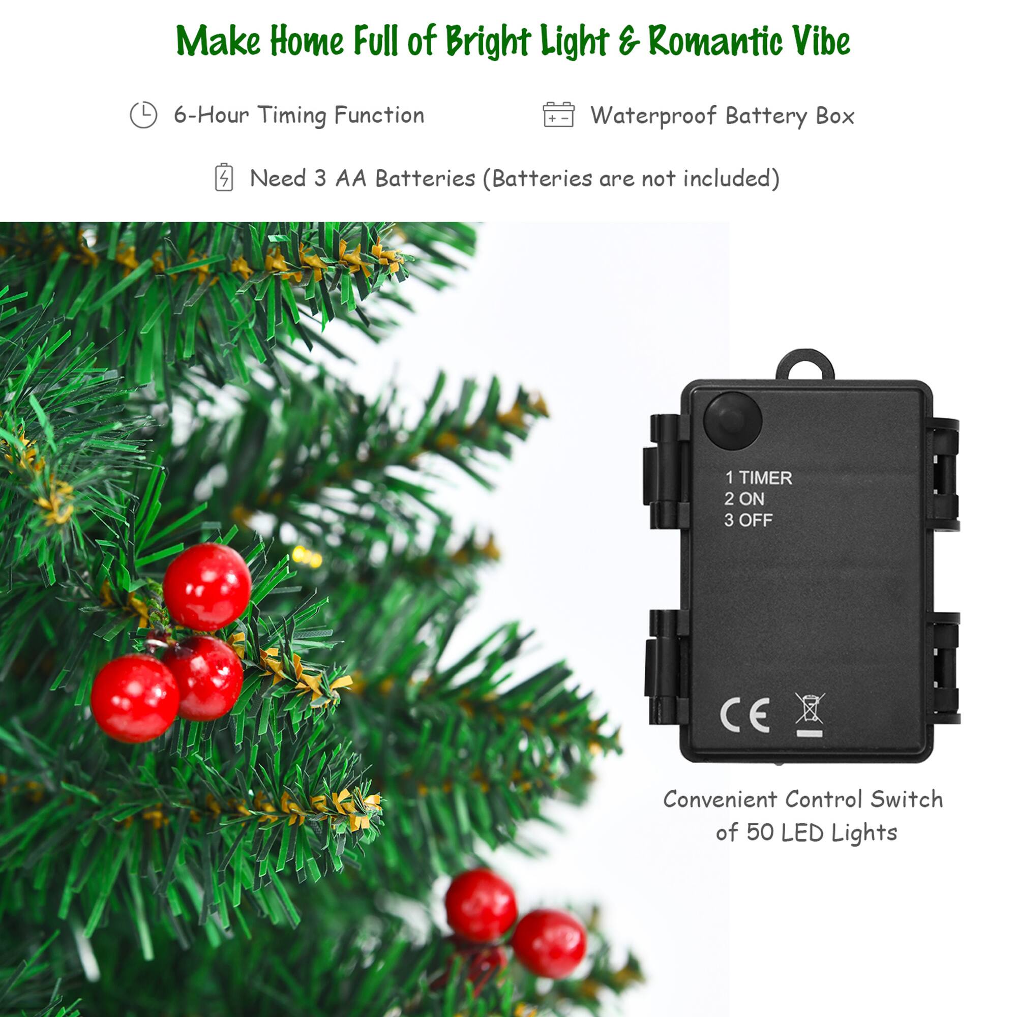 Make Home Full of Bright Light & Romantic Vibe

- 6-Hour Timing Function
- Waterproof Battery Box
- Need 3 AA Batteries (Batteries are not included)
- Convenient Control Switch of 50 LED Lights

1 TIMER
2 ON
3 OFF

CE