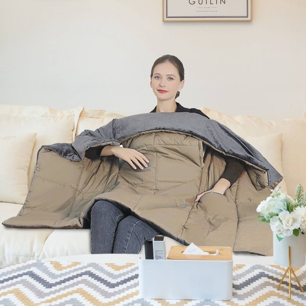 Alt View 7. Loheer - Loheer USB Heated Blanket Electric Poncho with Zipper Arm Holes 6 Heating Zones - Camel.