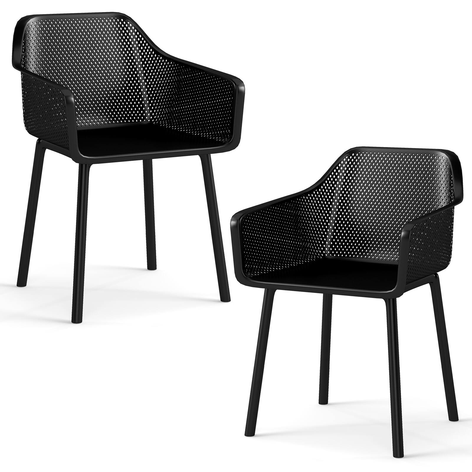 Gymax - 2 PCS Modern Plastic Dining Chairs Kitchen Armchairs w/ Breathable Mesh Backrest - Black