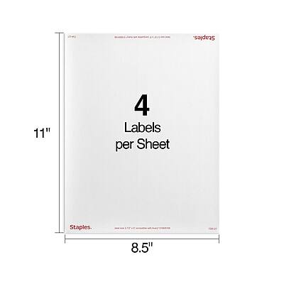 Staples  
4 Labels per Sheet  
11" x 8.5"