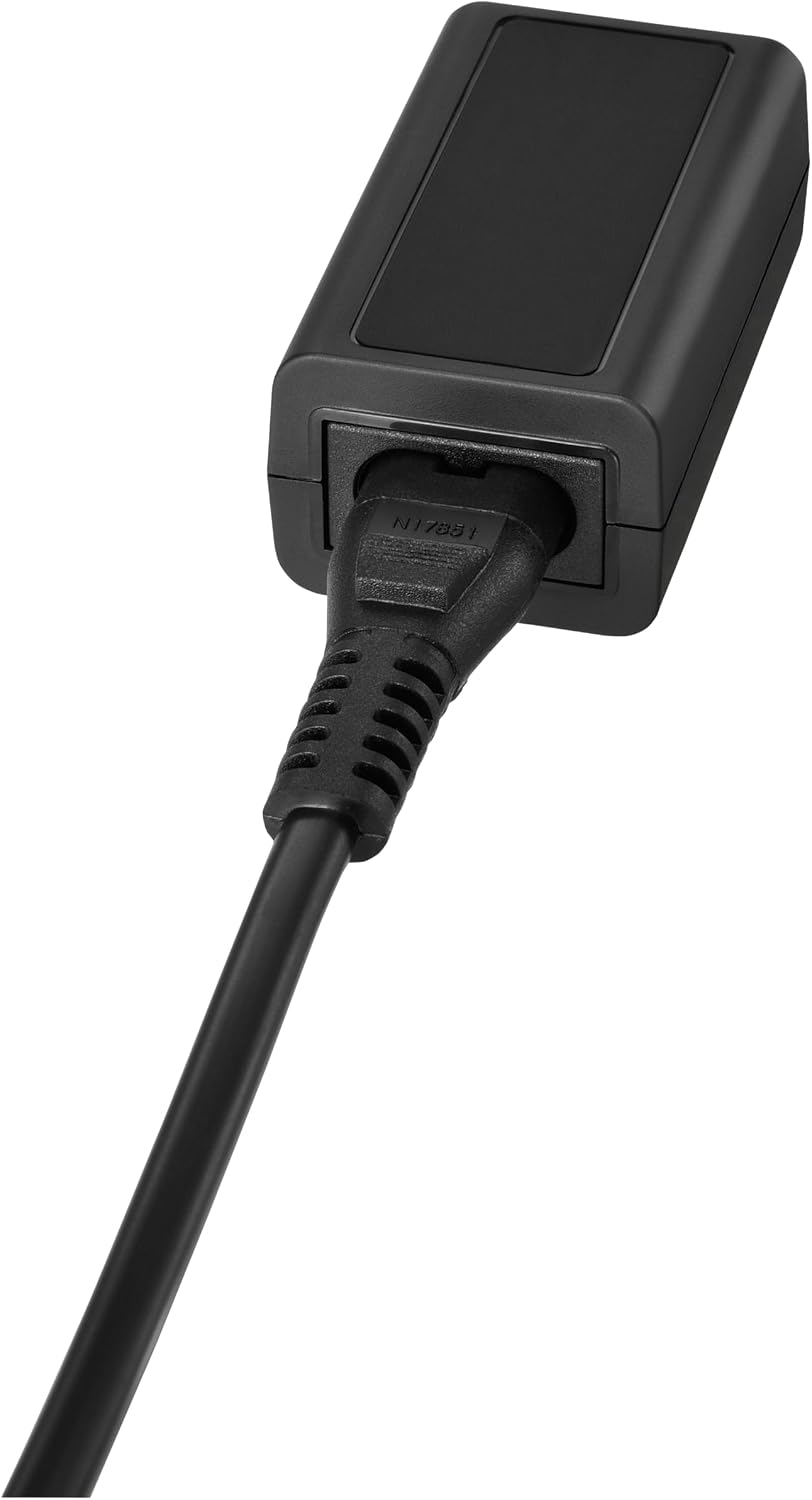 Back. OM System - F-5AC USB Wall Charger, 1-Port USB Camera Charger, 2.5W Output, Short-Circuit Protection - Black.