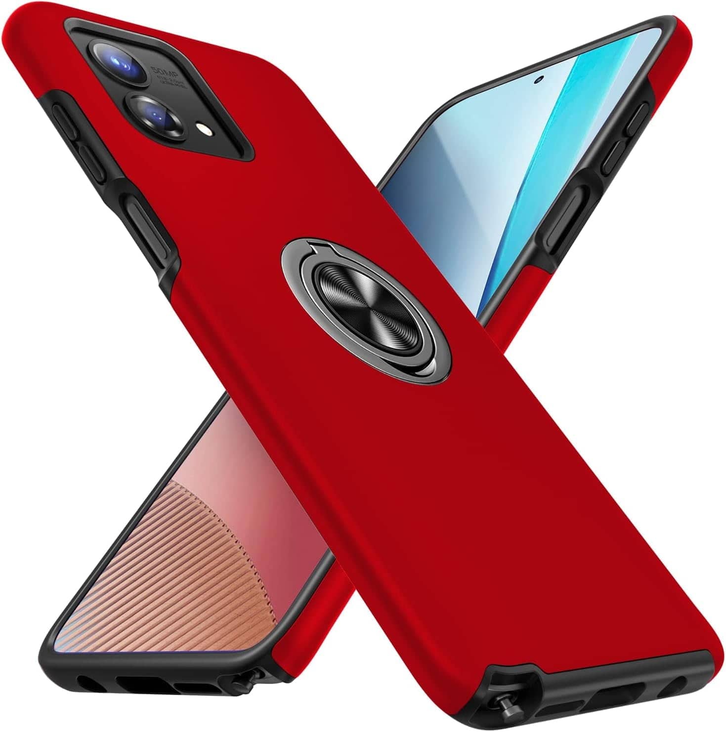 Entronix - Protective Case for Moto G Play 2024 with 360° Kickstand and Magnetic Grip - Red