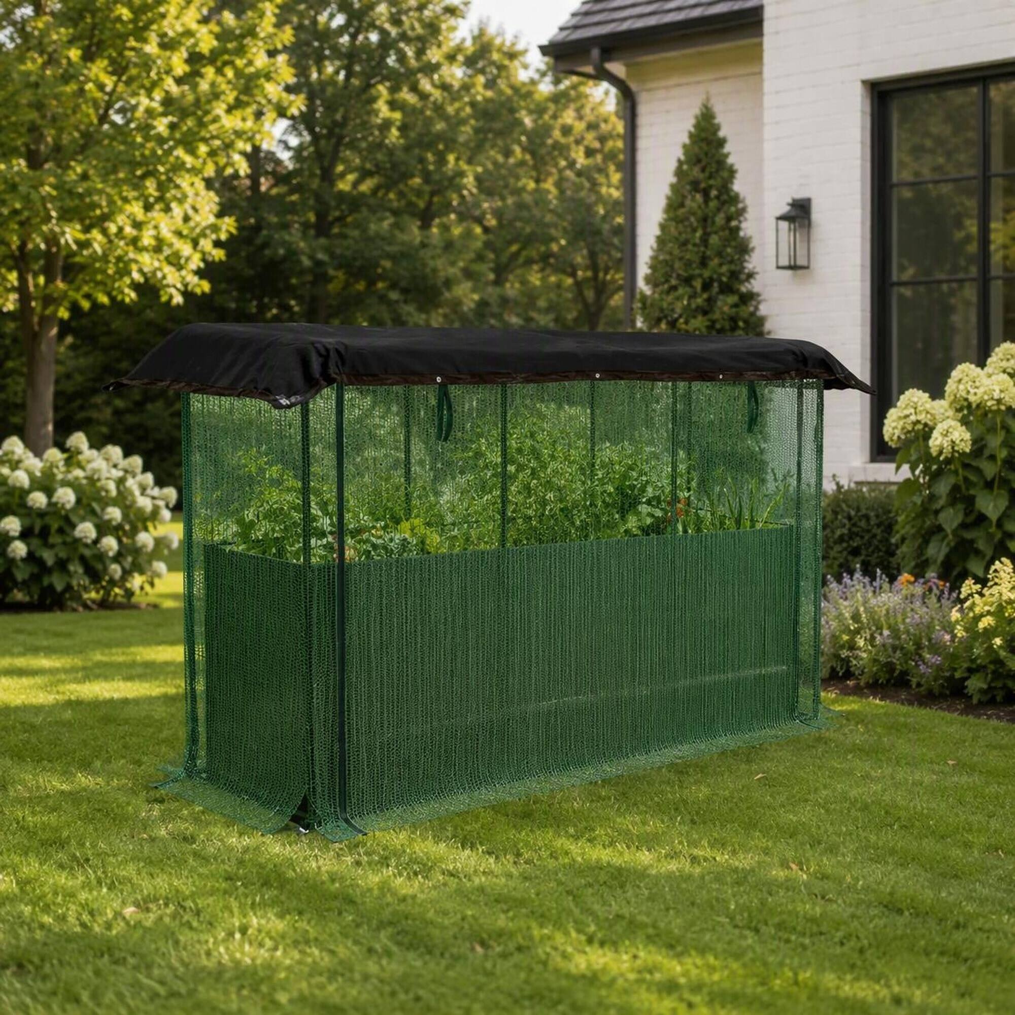 Angle. RYHNUYNE - Galvanized Steel Raised Garden Bed with Crop Cage and Shade Cloth for Vegetables Flowers and Herbs - Dark Green.