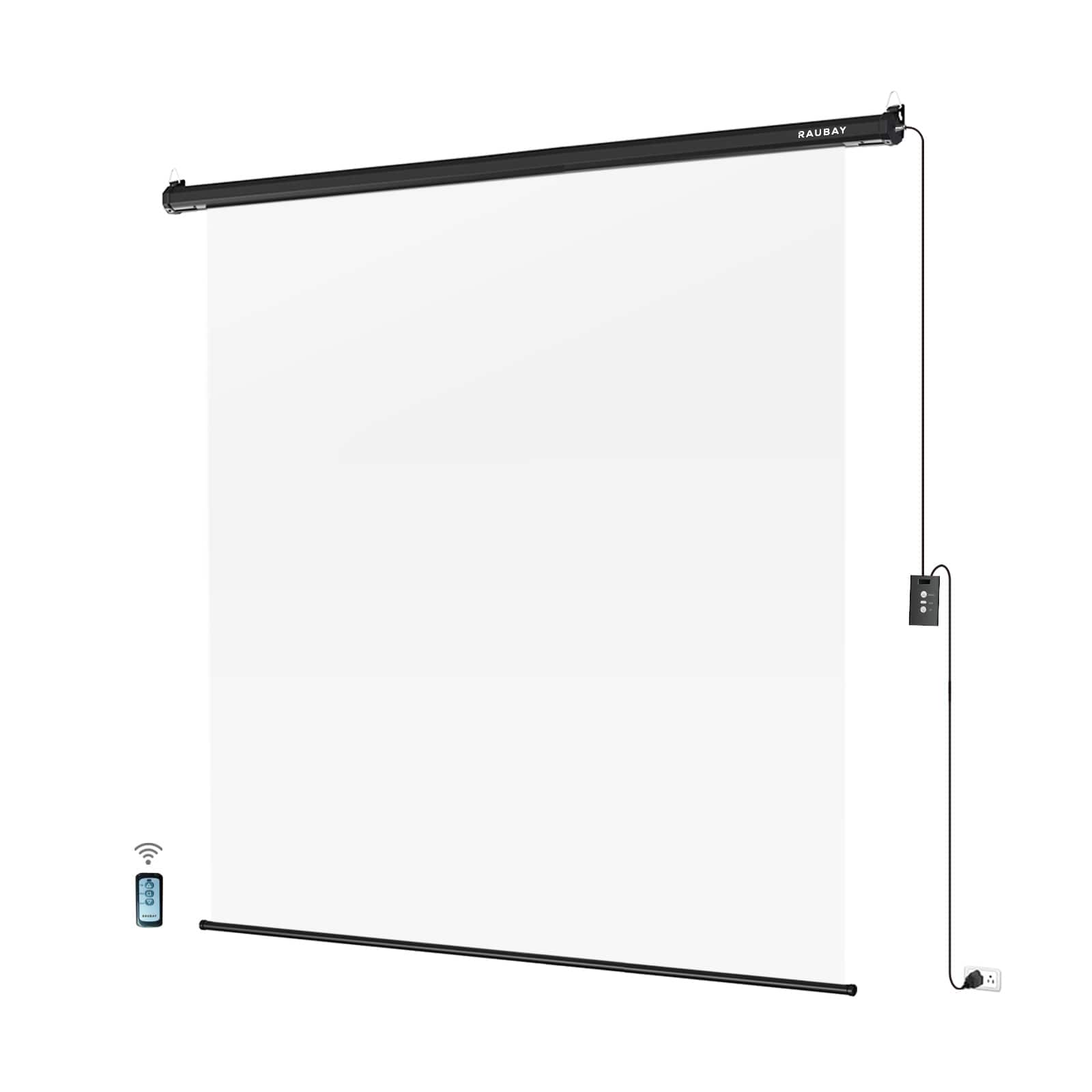 RAUBAY - 6.7′ x 7.2′ Motorized Pull Down White Screen Collapsible Wall-Mount Background