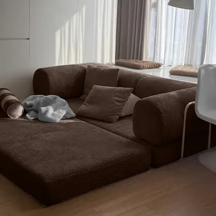 Front. KERDOM - 78 Inch W Sectional Modular Sofa, 3-4 Person Corduroy Sofa Bed Foldable, High Rebound Density Sponge Sofa, Block Couch - Coffee Brown.