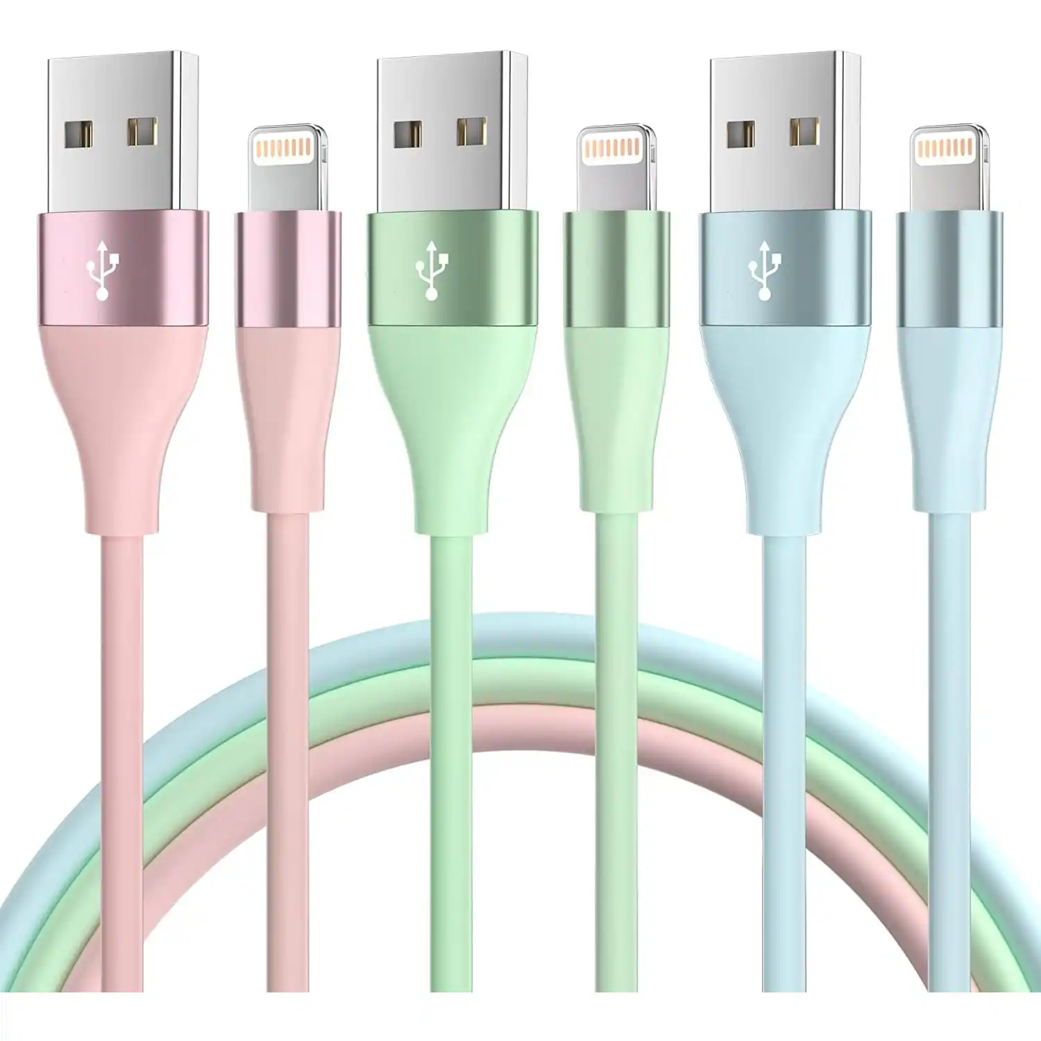 Front. MOSZAR LLC - 3-Pack 10Ft MFi Certified Lightning Cable for iPhone – Multi-Color - Colorful.