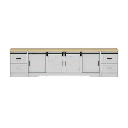 Front. Famapy - Famapy TV Stand with Sliding Barn Doors, Fits Up to 85 - Inch TVs - White & Wooden.
