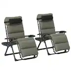 Front. Outsunny - Gravity Lounge Chair Set, 2 Pieces Reclining Folding Outdoor Lounge Chairs with Cushion, Headrest - Gray.