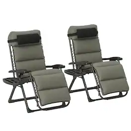 Outsunny - Gravity Lounge Chair Set, 2 Pieces Reclining Folding Outdoor Lounge Chairs with Cushion, Headrest - Gray