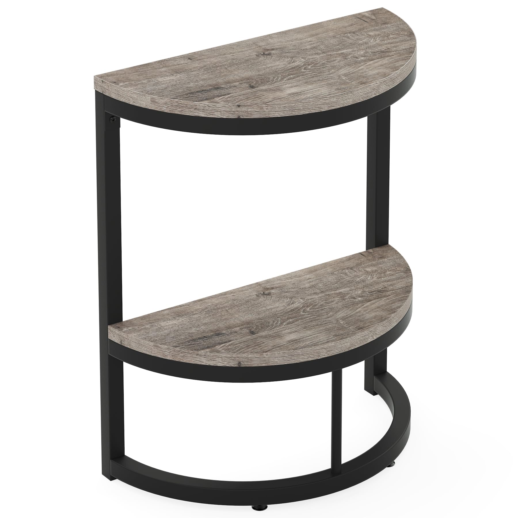 Alt View 4. Tribesigns - 2-Tier End Table Semi Circle, Small Half Round Side Table with Storage Shelf, Wood Accent Table Slim C Table for Sofa Co - Rustic Grey & Black.