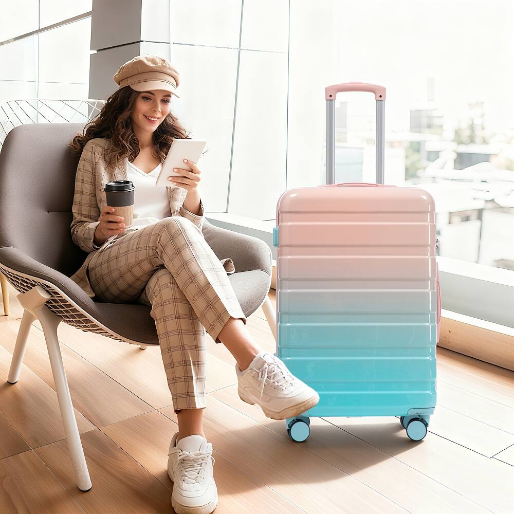 Alt View 8. Ropilly - Ropilly 3 Piece Luggage Set Hard Shell Suitcase with Spinner Wheels Gradient Blue Pink - Blue+Pink.