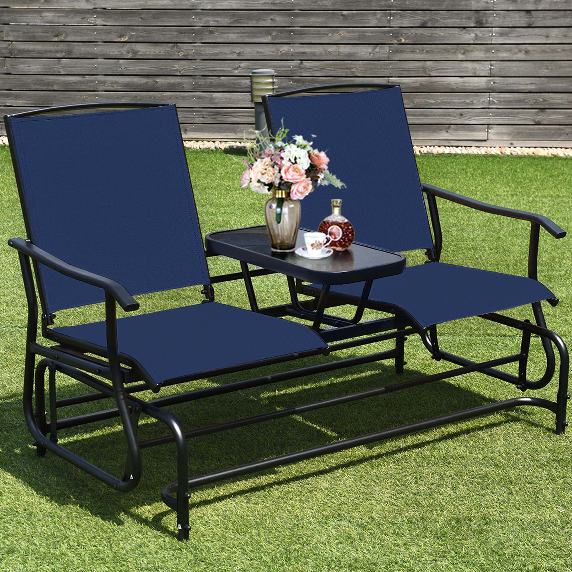 Alt View 6. Costway - 2 Person Outdoor Patio Double Glider Chair Loveseat Rocking - Navy.