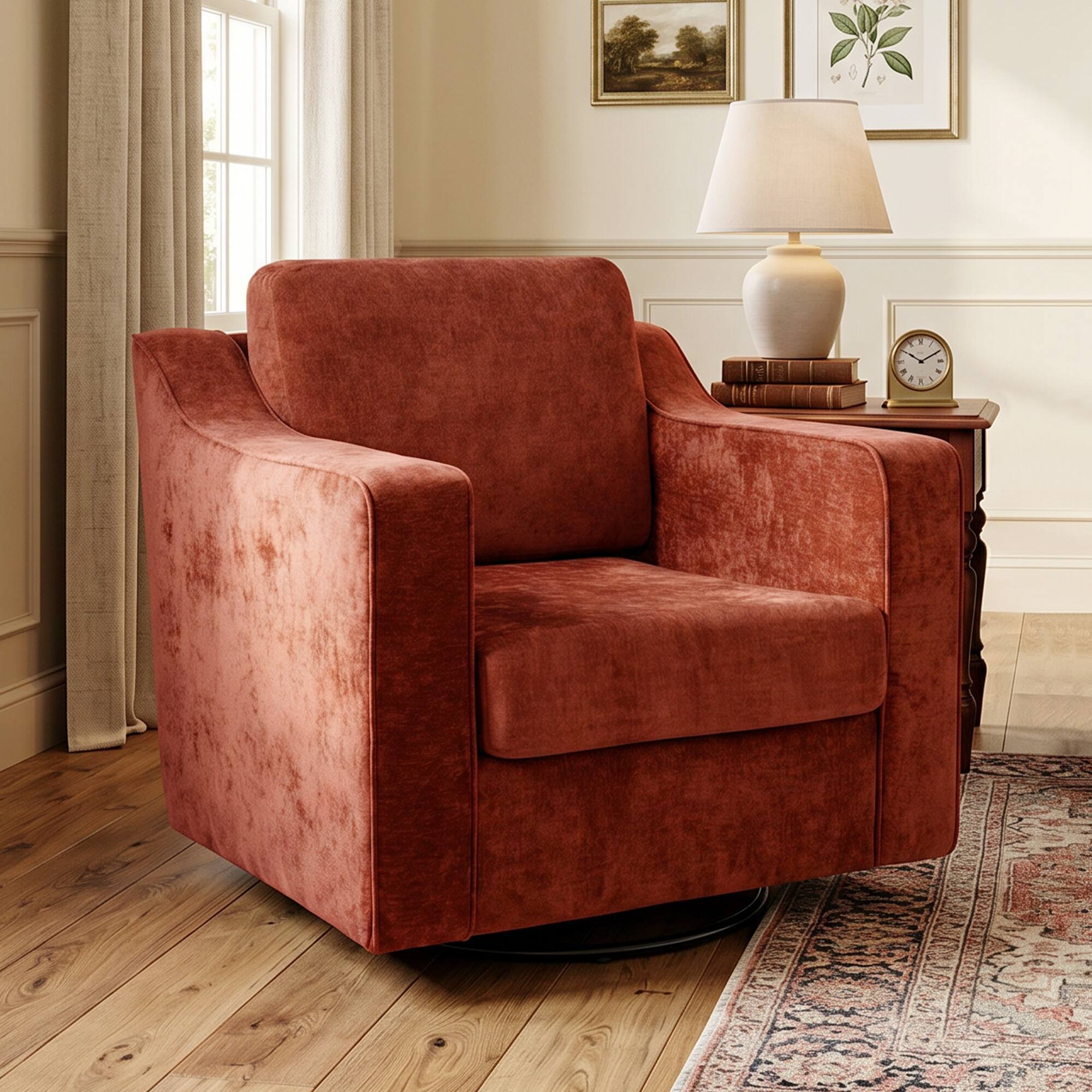 Alt View 6. KERDOM - Modern Swivel Accent Chair, 360° Armchair with Sloped Arm & Thick Cushion, Deep Seat Lounge Chair for Living Room Office - Brown.