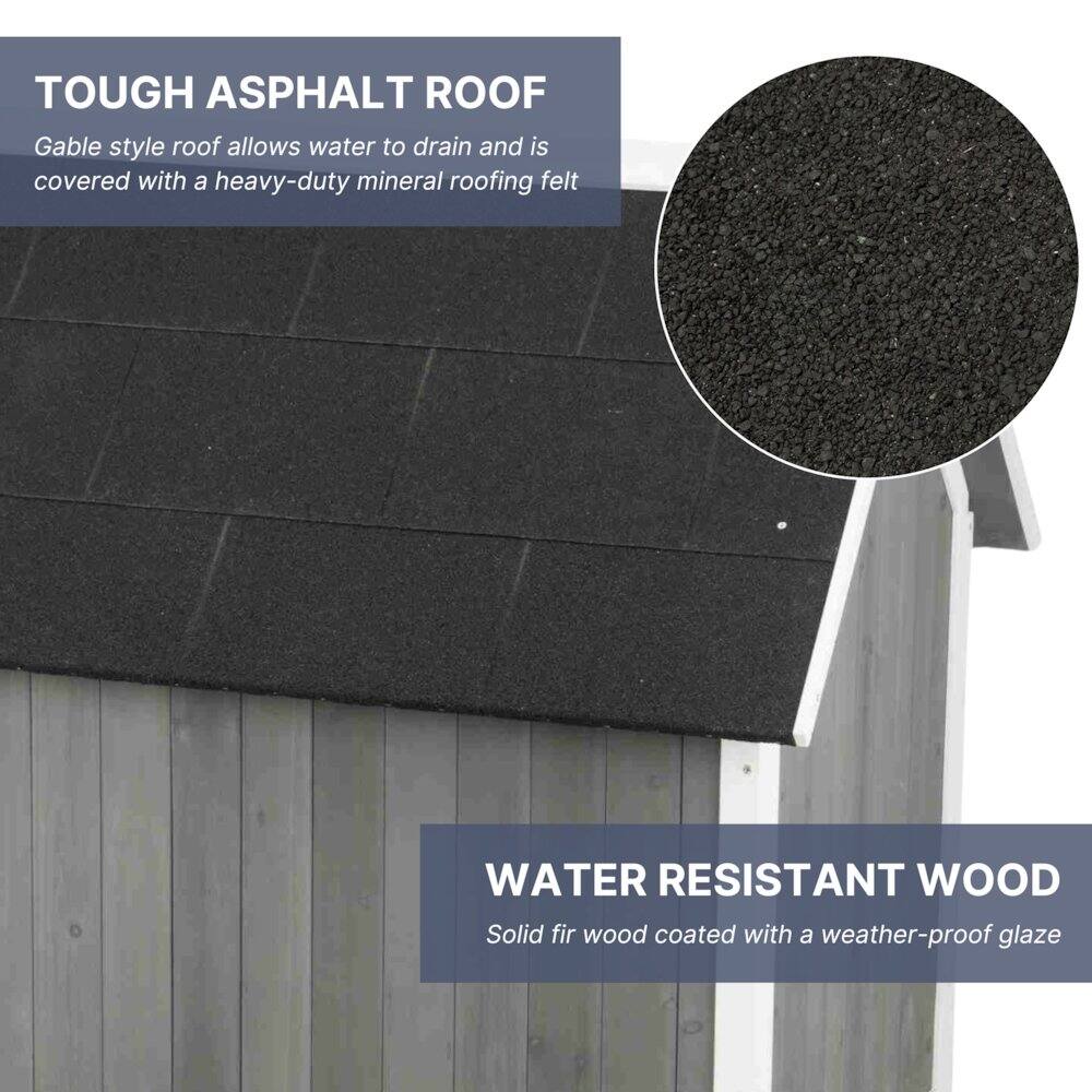 TOUGH ASPHALT ROOF  
Gable style roof allows water to drain and is covered with a heavy-duty mineral roofing felt  

WATER RESISTANT WOOD  
Solid fir wood coated with a weather-proof glaze