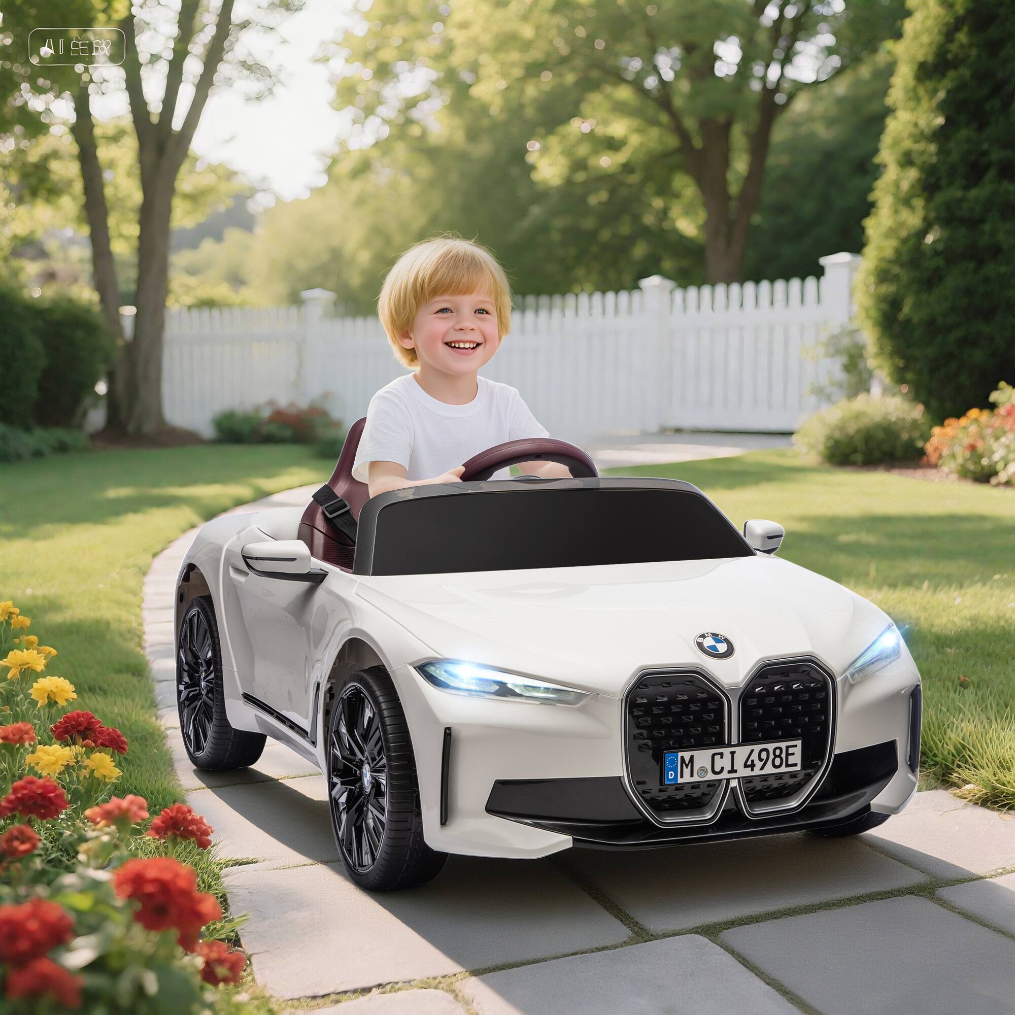 Angle. Aosom - Electric Car for Kids, 12V Licensed BMW i4 Ride on Car with 2.4G Remote, Suspension, Horn, Music, Lights.