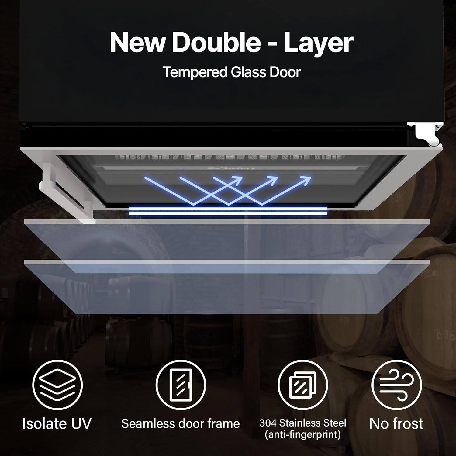 New Double-Layer Tempered Glass Door

- Isolate UV
- Seamless door frame
- 304 Stainless Steel (anti-fingerprint)
- No frost