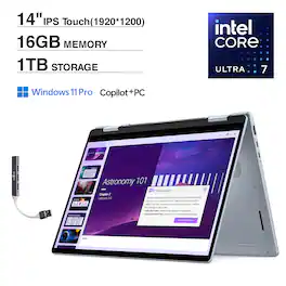 Dell - 14 Plus 2-in-1 Laptop 14.0 WUXGA (Intel Ultra 7-256V, 16GB LPDDR5X, 1TB M.2 PCIe SSD, Win 11 Pro) w/USB Hub - Ice Blue