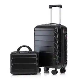 Z-Edge - Carry-on Luggage Set 2 Piece ABS Hardside Suitcase with Spinner Wheels, Combination Lock - Airline-Approved (14" & 20") - Black