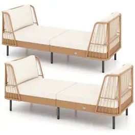Gymax - 2PCS Patio Wicker Daybed w/Seat Back Cushions Robust Metal Legs For Backyard - White