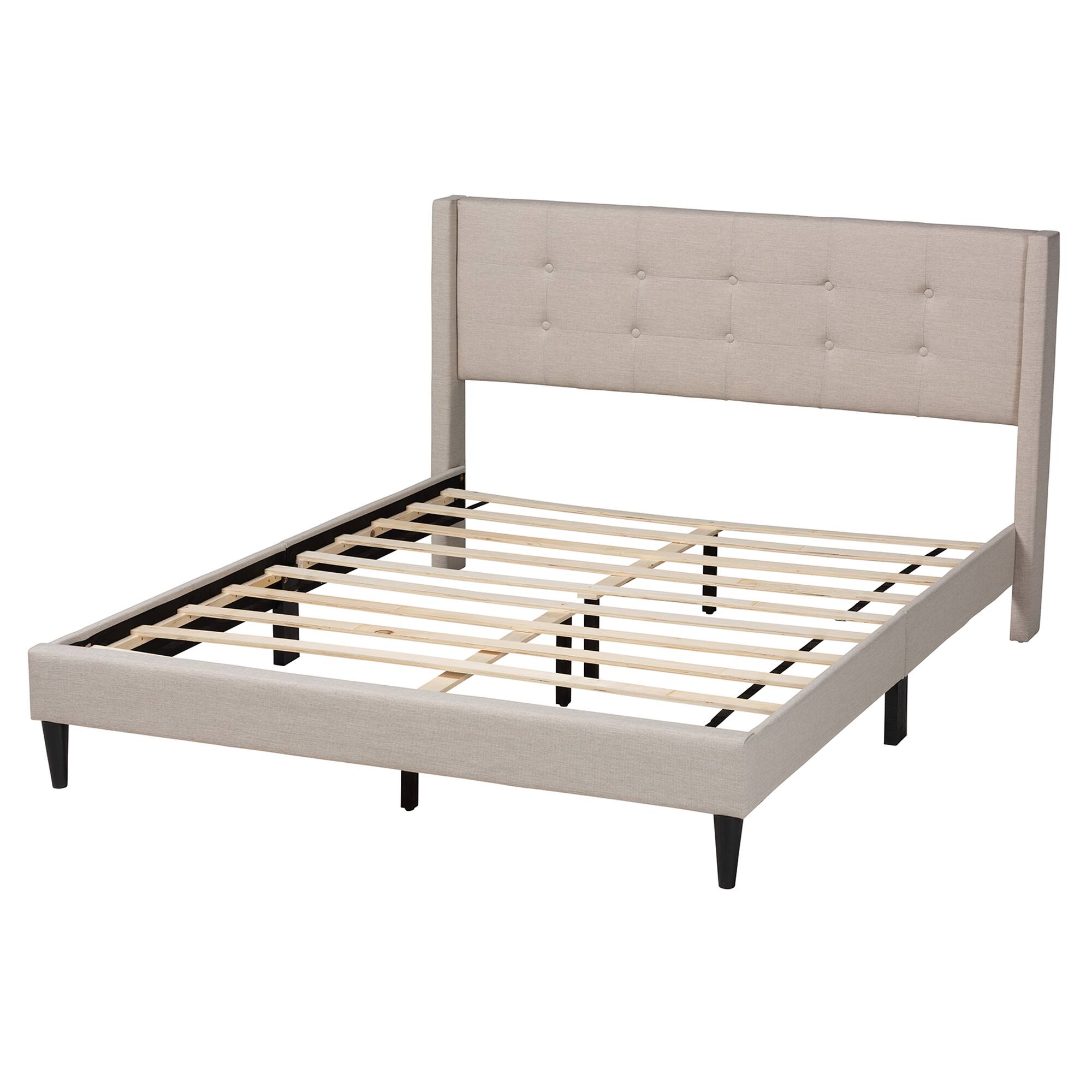 Left. Baxton Studio - Casol Mid-Century Modern Transitional Fabric Upholstered Platform Bed - Beige.