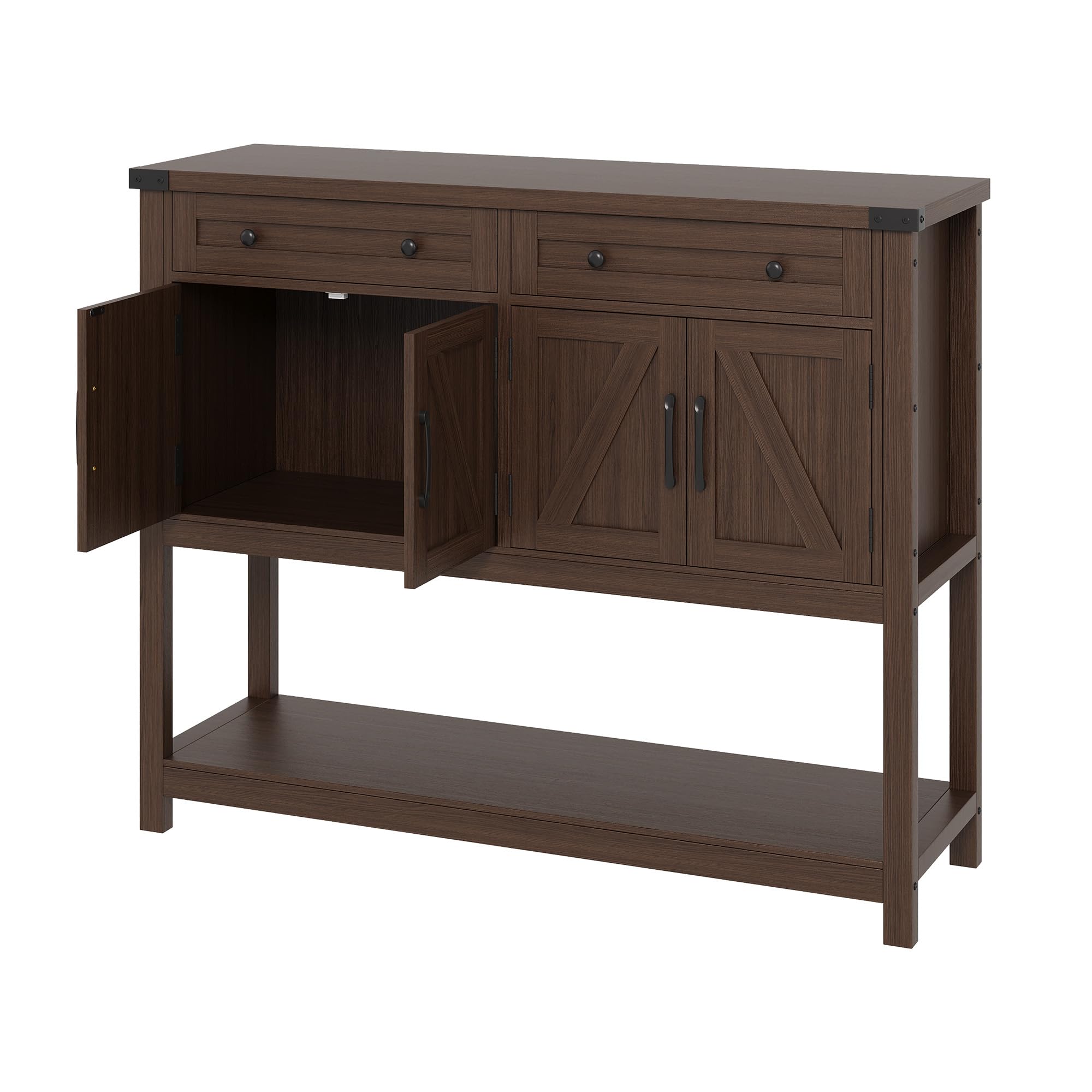 Left. Acekool - 47.2" Buffet Sideboard Cabinet, Modern Farmhouse Coffee Bar with 2 Drawers, 4 Barn Doors, Wooden Storage Cabinet - Brown.