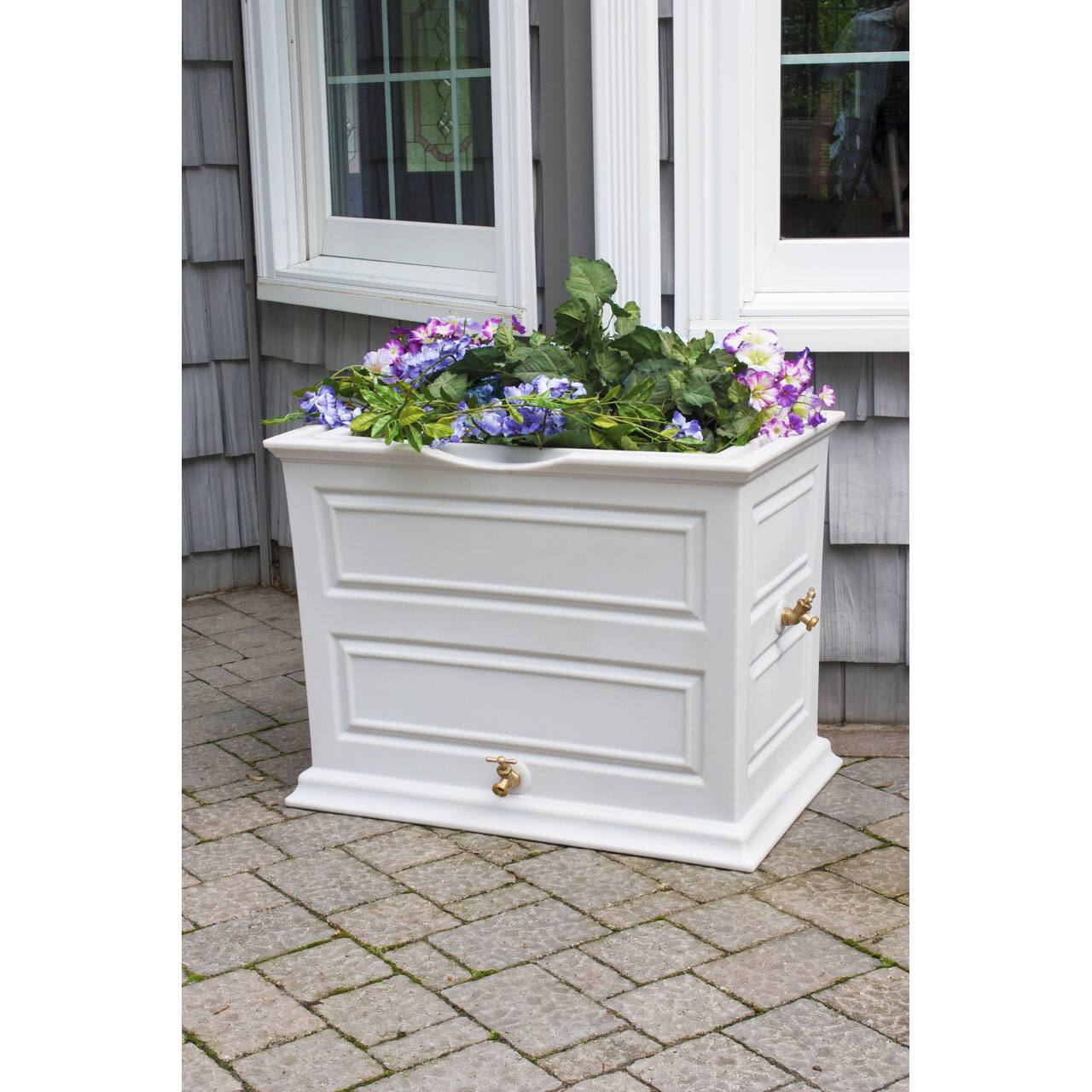 Alt View 6. Good Ideas - Good Ideas Savannah 42 Gallon Colonial Style Rain Barrel Planter w/Brass Spigots - Light gray.