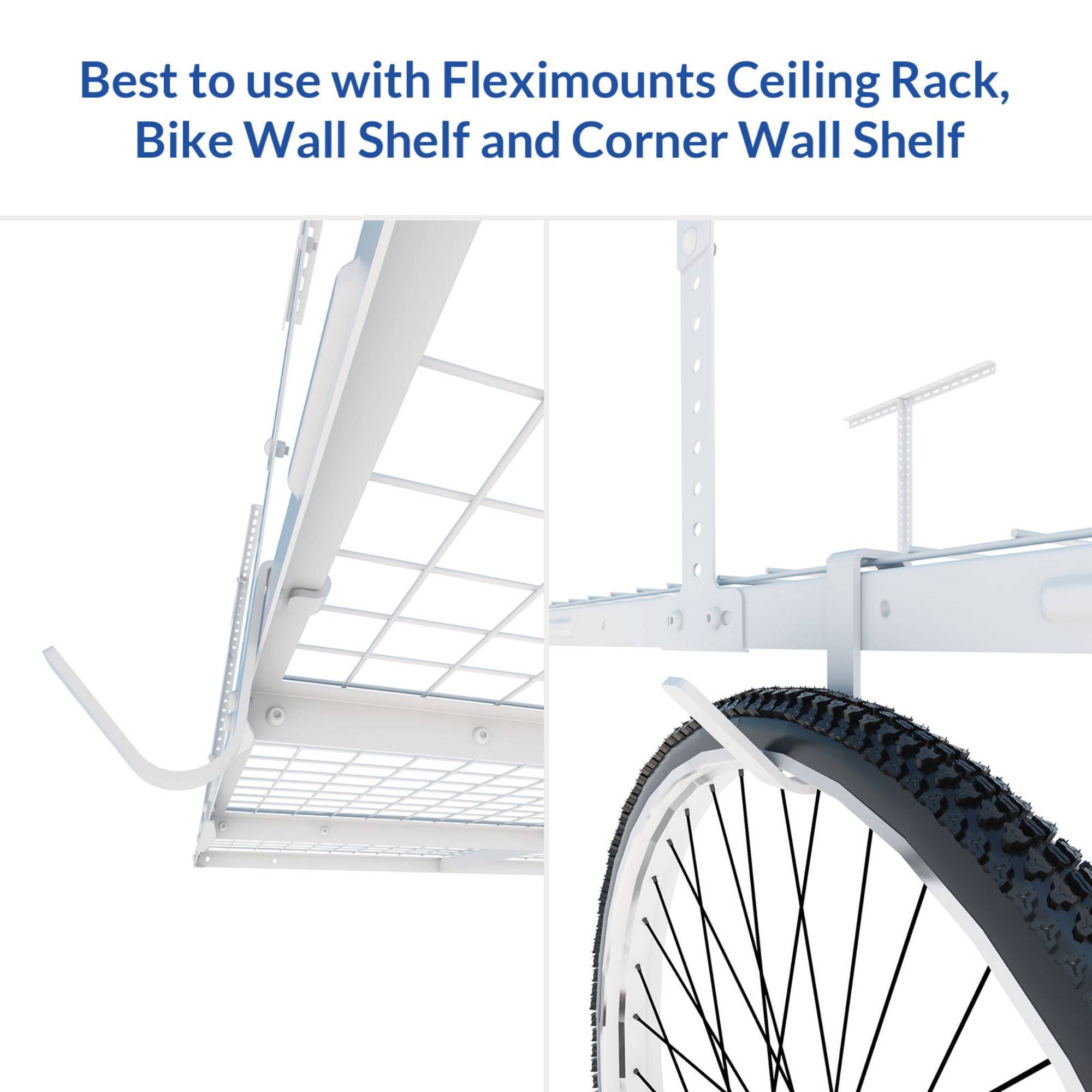 Best to use with Fleximounts Ceiling Rack, Bike Wall Shelf and Corner Wall Shelf
