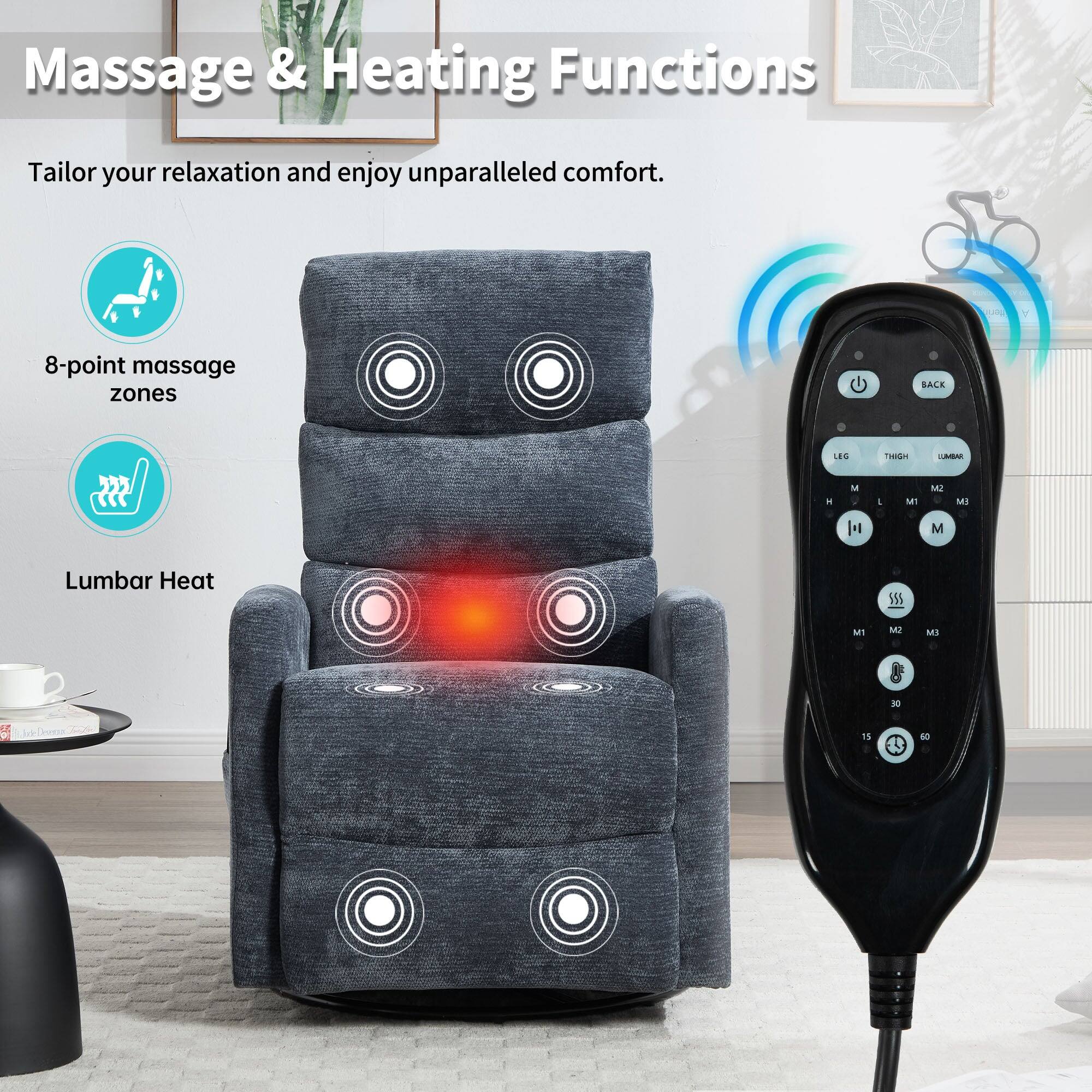 Massage & Heating Functions

Tailor your relaxation and enjoy unparalleled comfort.

8-point massage zones

Lumbar Heat