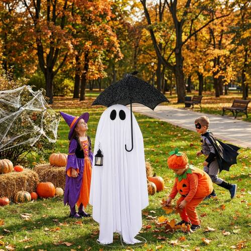 Alt View 6. Winado - 5FT Halloween Ghost Holding an Umbrella with Lights for Indoor Outdoor Front Porch Lawn Patio Garden Party Decorations - White.