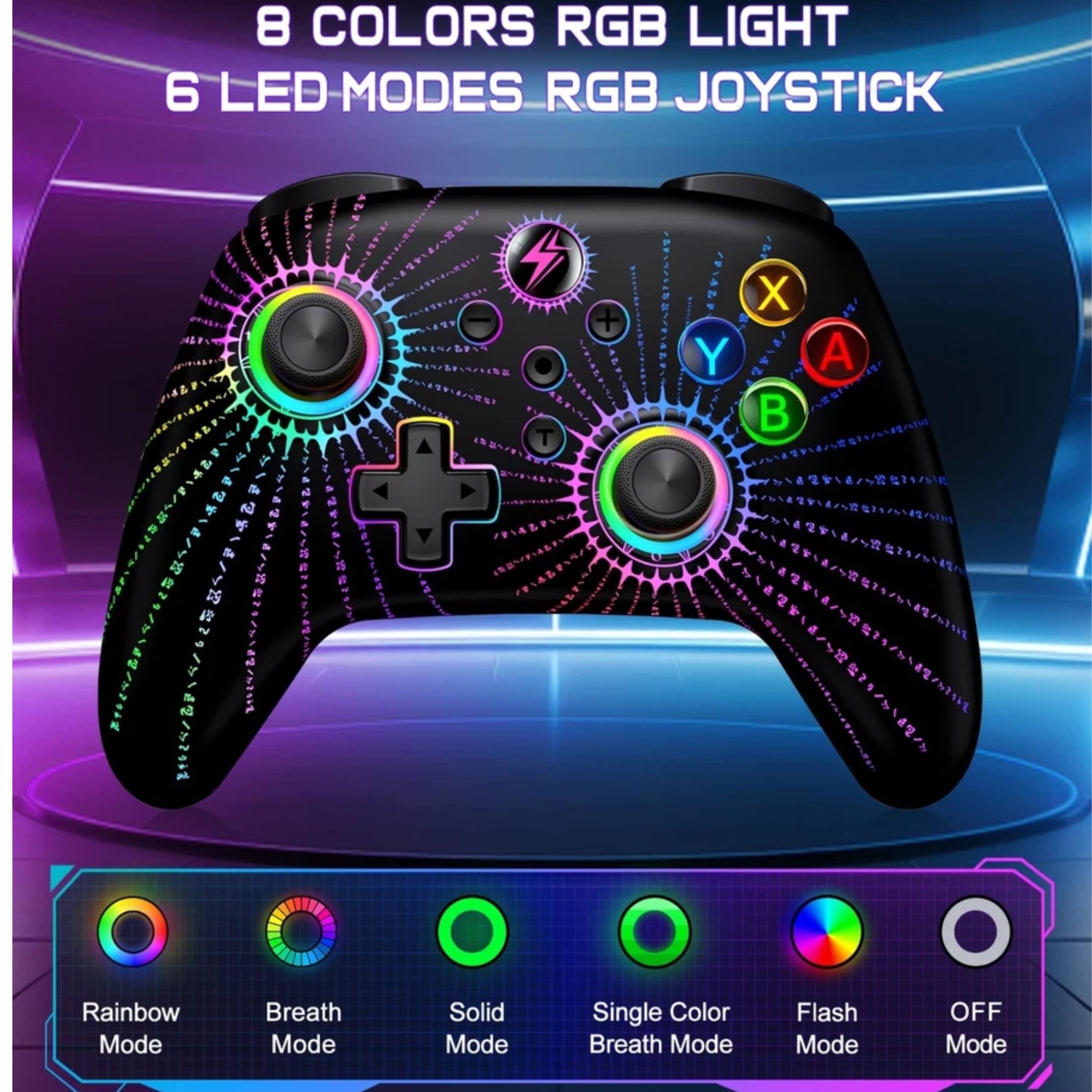 8 COLORS RGB LIGHT  
6 LED MODES RGB JOYSTICK  

- Rainbow Mode  
- Breath Mode  
- Solid Mode  
- Single Color Breath Mode  
- Flash Mode  
- OFF Mode
