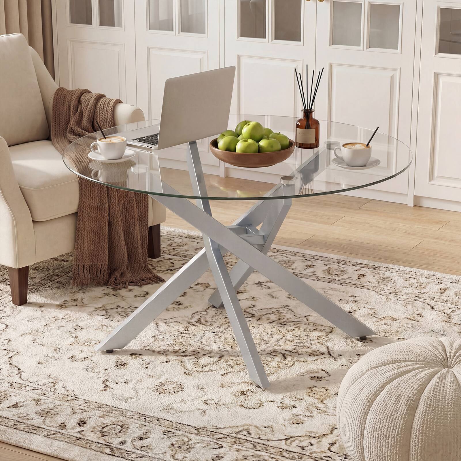 Alt View 5. Costway - Costway 31.5" Glass Coffee Table with Tempered Glass Top & Geometric Sliver Metal Frame - Transparent & Sliver.