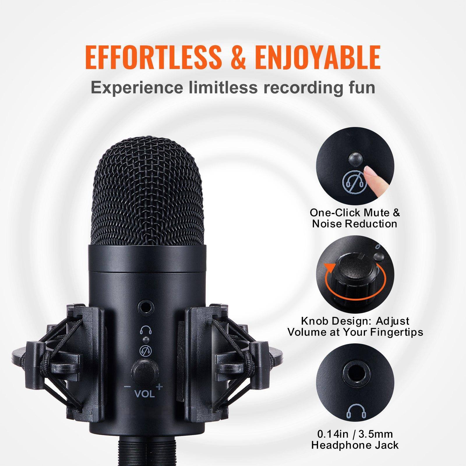 EFFORTLESS & ENJOYABLE  
Experience limitless recording fun  

One-Click Mute & Noise Reduction  

Knob Design: Adjust Volume at Your Fingertips  

0.14in / 3.5mm Headphone Jack