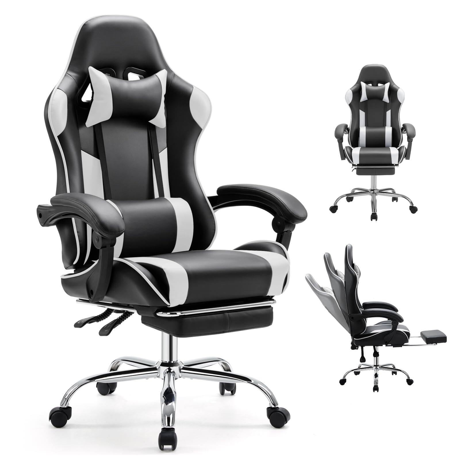 Hirose Alice - DUMOS Ergonomic Gaming Office Desk Chair with Linkage Armrests for Adults, Height Adjustable Computer Chair - Black White 27"D x 25"W x 52"H