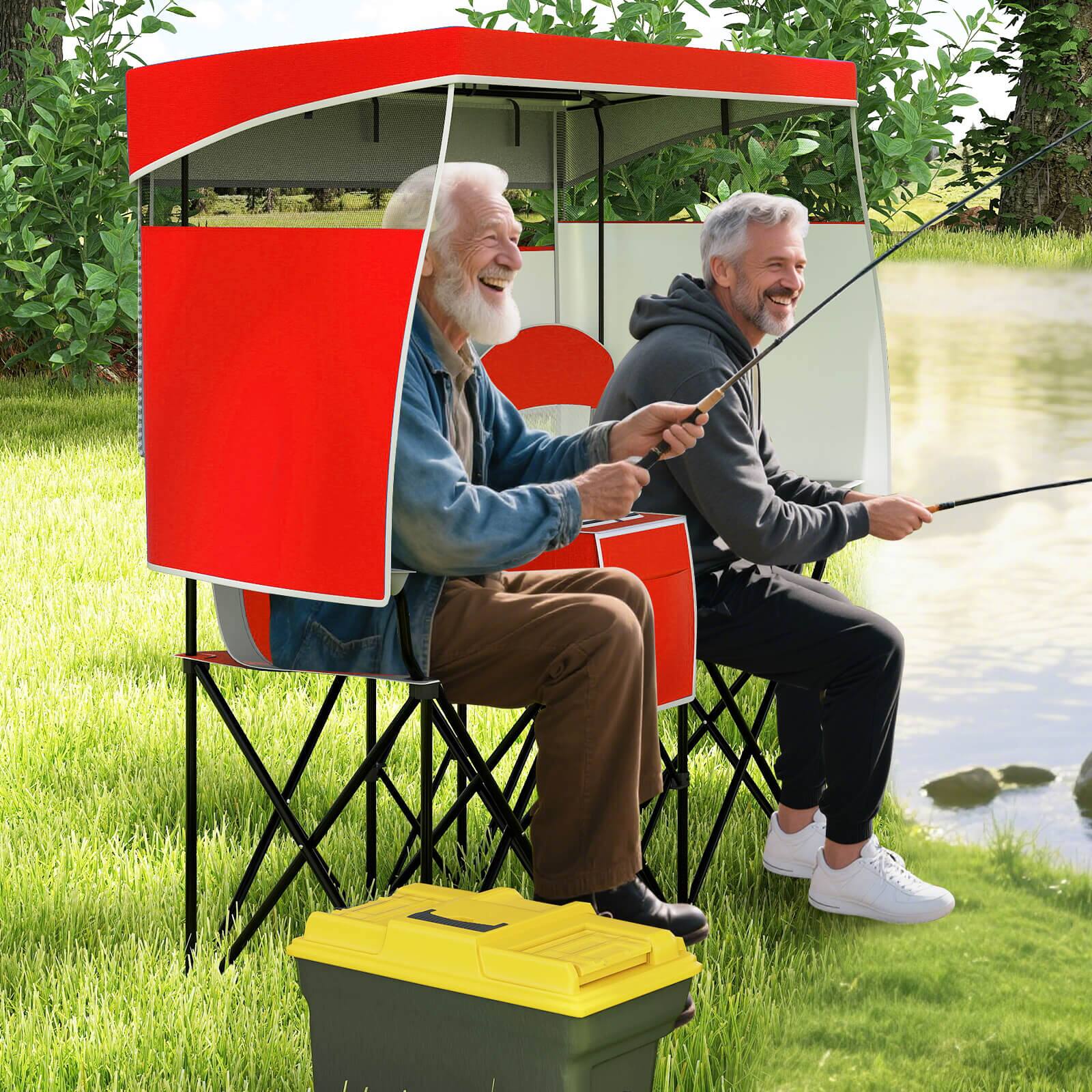 Alt View 3. Costway - Costway Double Beach Chair with Adjustable Canopy Oversized Folding Camping Chair - Red.