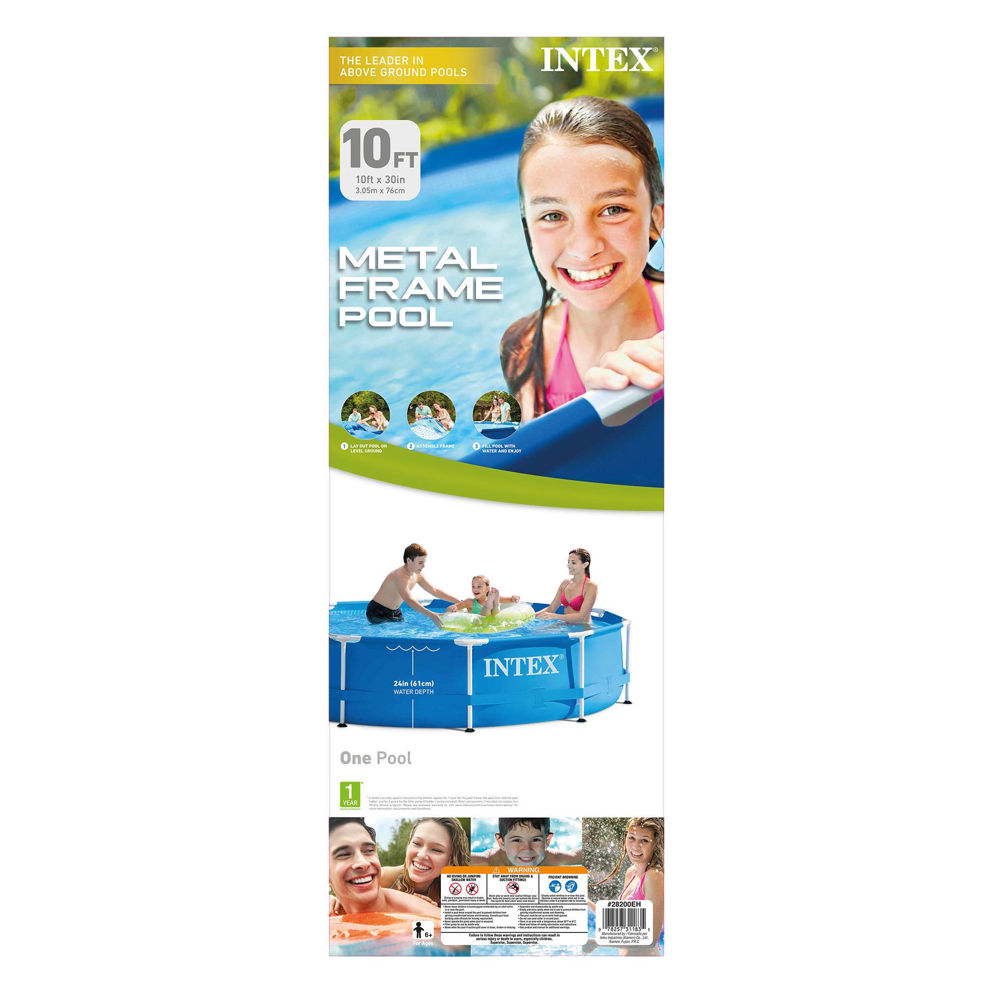 THE LEADER IN ABOVE GROUND POOLS

INTEX

10 FT
10ft x 30in
3.05m x 76cm

METAL FRAME POOL

One Pool

INTEX

24in (61cm) WATER DEPTH

1 YEAR