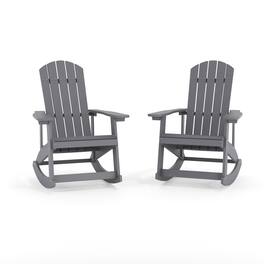 Emma + Oliver - Set of 2 Marcy Classic All-Weather Poly Resin Rocking Adirondack Chairs with Stainless Steel Hardware for Year Round Use - Gray