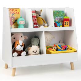 Costway - 5-Cube Kids Bookshelf and Toy Organizer Wooden Storage Bookcase with Wood Legs - White
