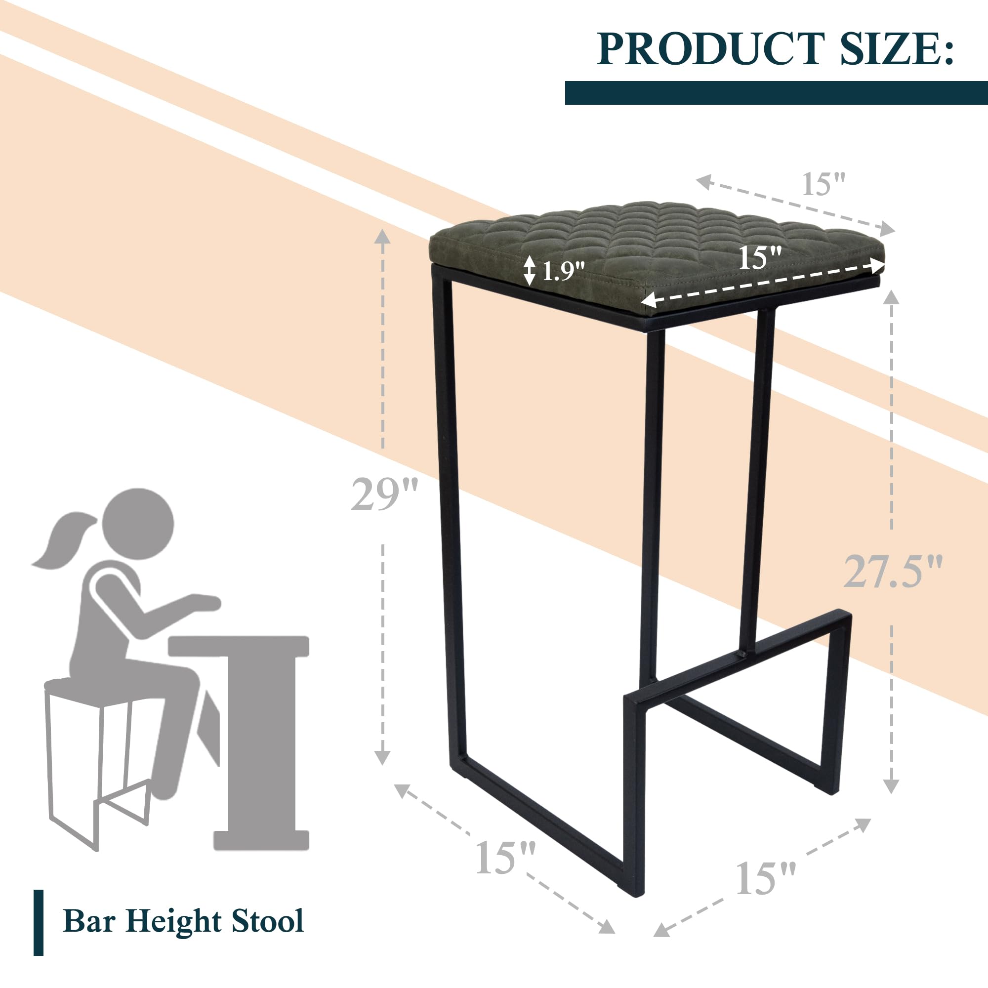PRODUCT SIZE:  
15" x 15" x 27.5"  
Bar Height Stool  
29" (height)