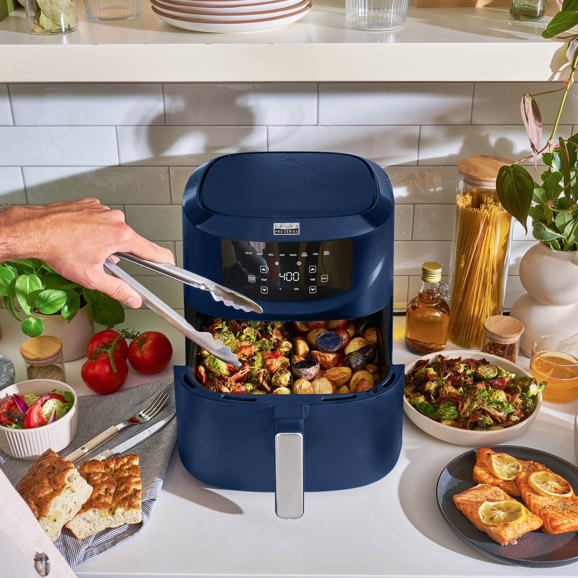 Alt View 1. Bella Pro Series - 8-qt. Digital Air Fryer with Divided Basket - Ink Blue.