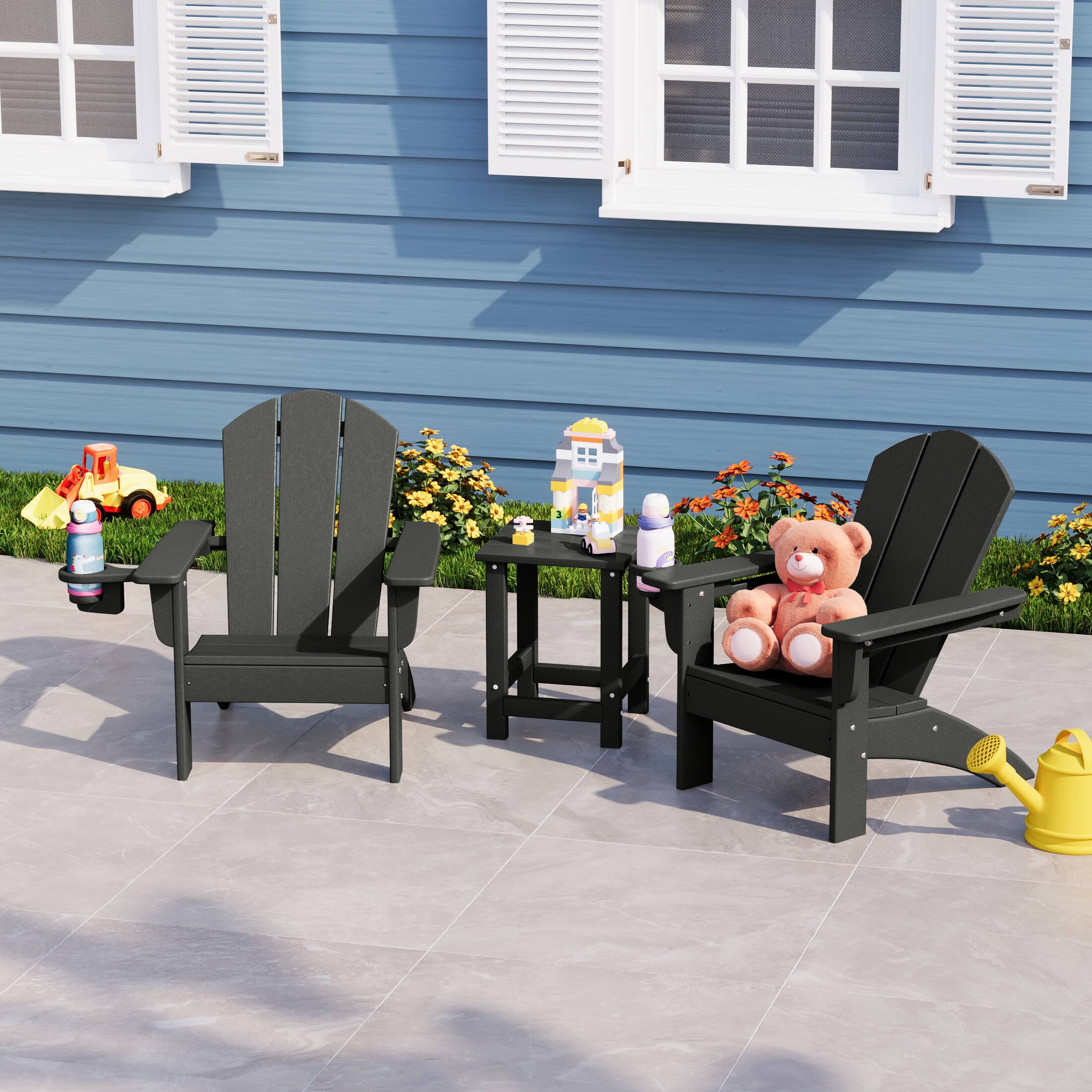Angle. WestinTrends - WestinTrends Malibu 3-Piece Kids HDPE Adirondack Chairs Set with Square Side Table and Cup Holders - Gray.
