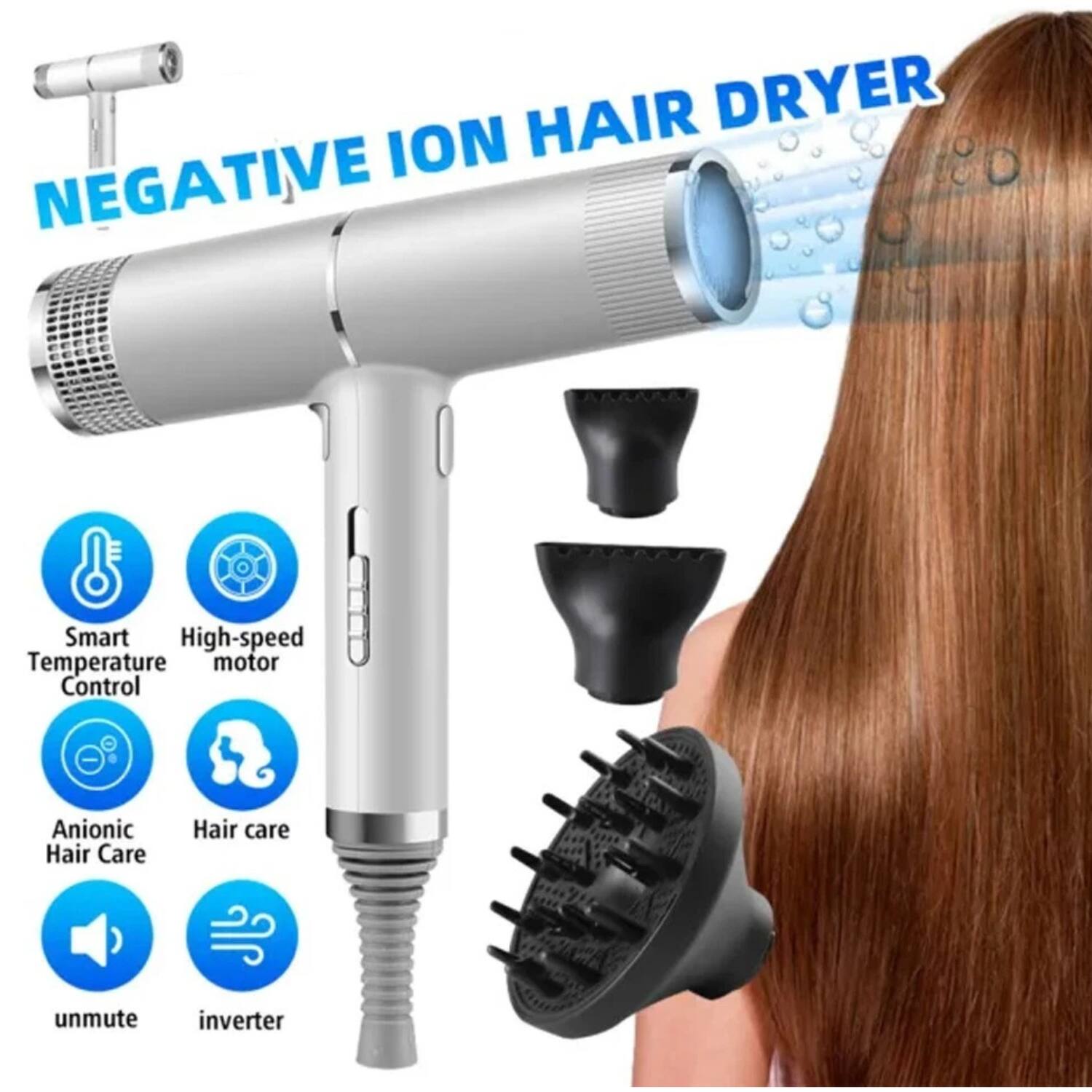 NEGATIVE ION HAIR DRYER

- Smart Temperature Control
- High-speed motor
- Anionic Hair Care
- Hair care
- Unmute
- Inverter