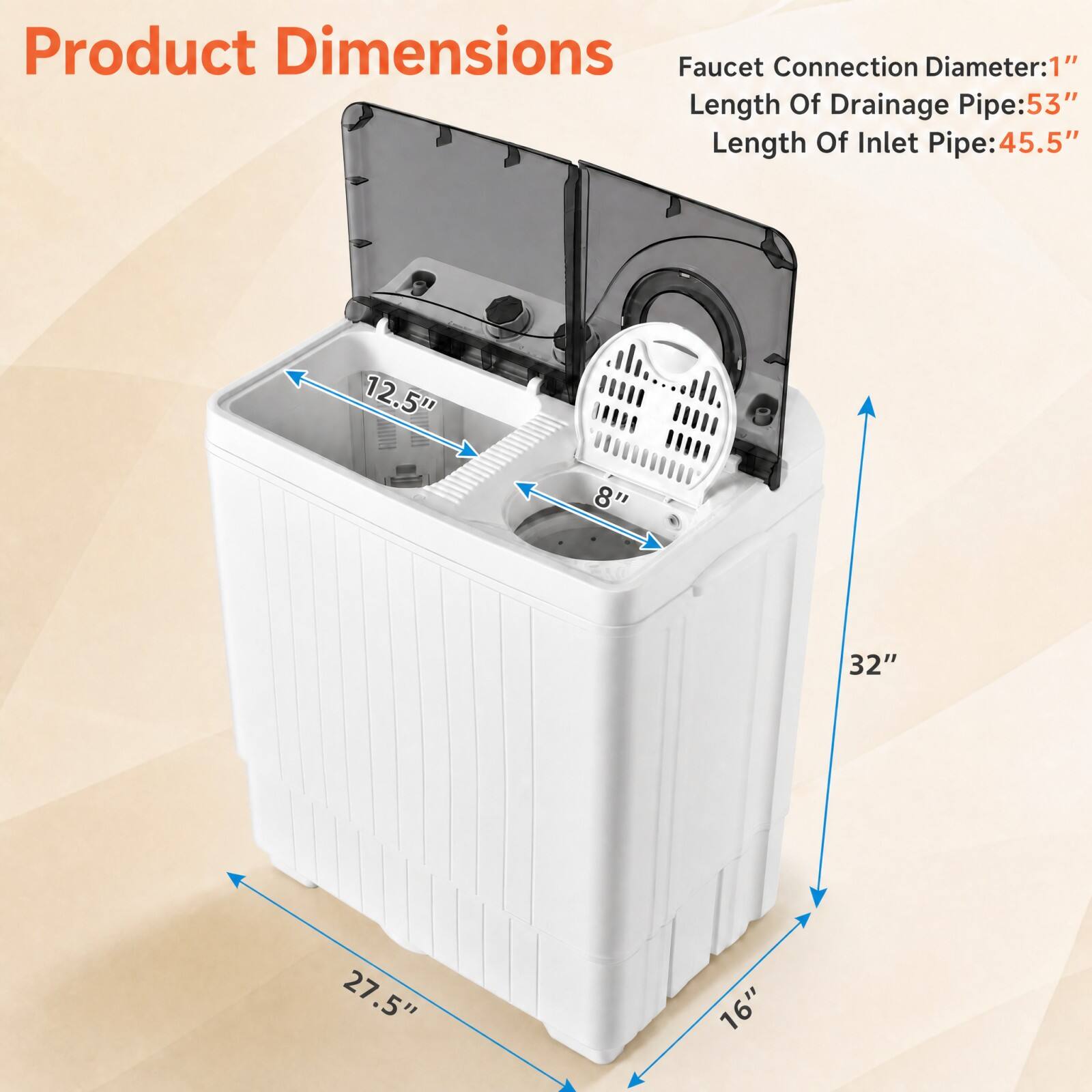 Costway 26lbs Portable Semi automatic Twin Tub Washing Machine