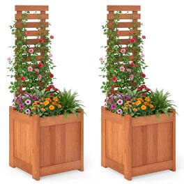 Costway - 2 PCS Wooden Raised Garden Bed Elevated Yard Planter Box with Trellis Open-Ended - Natural