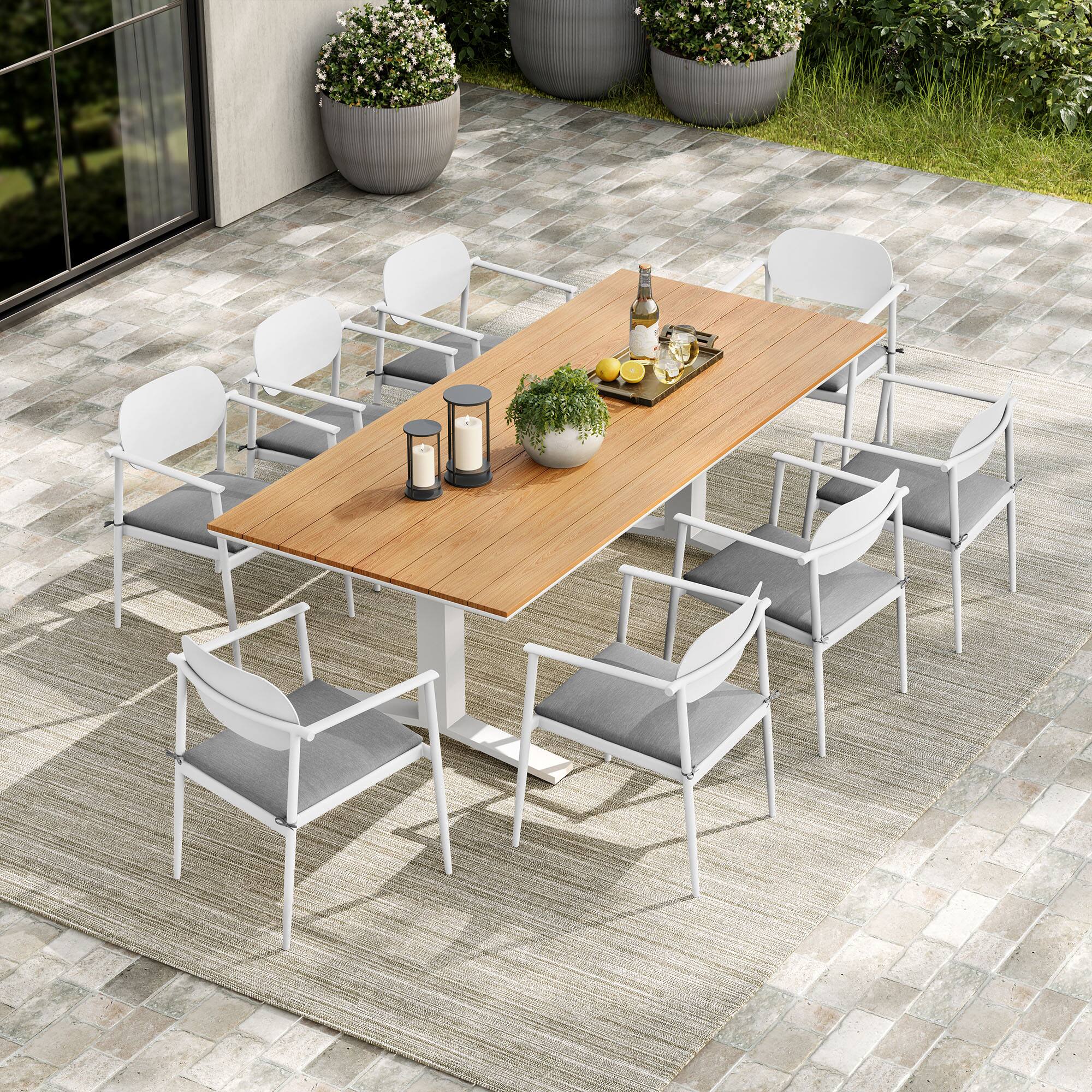 Alt View 4. Modway - Aeris 9-Piece Outdoor Patio Aluminum Dining Set - White.