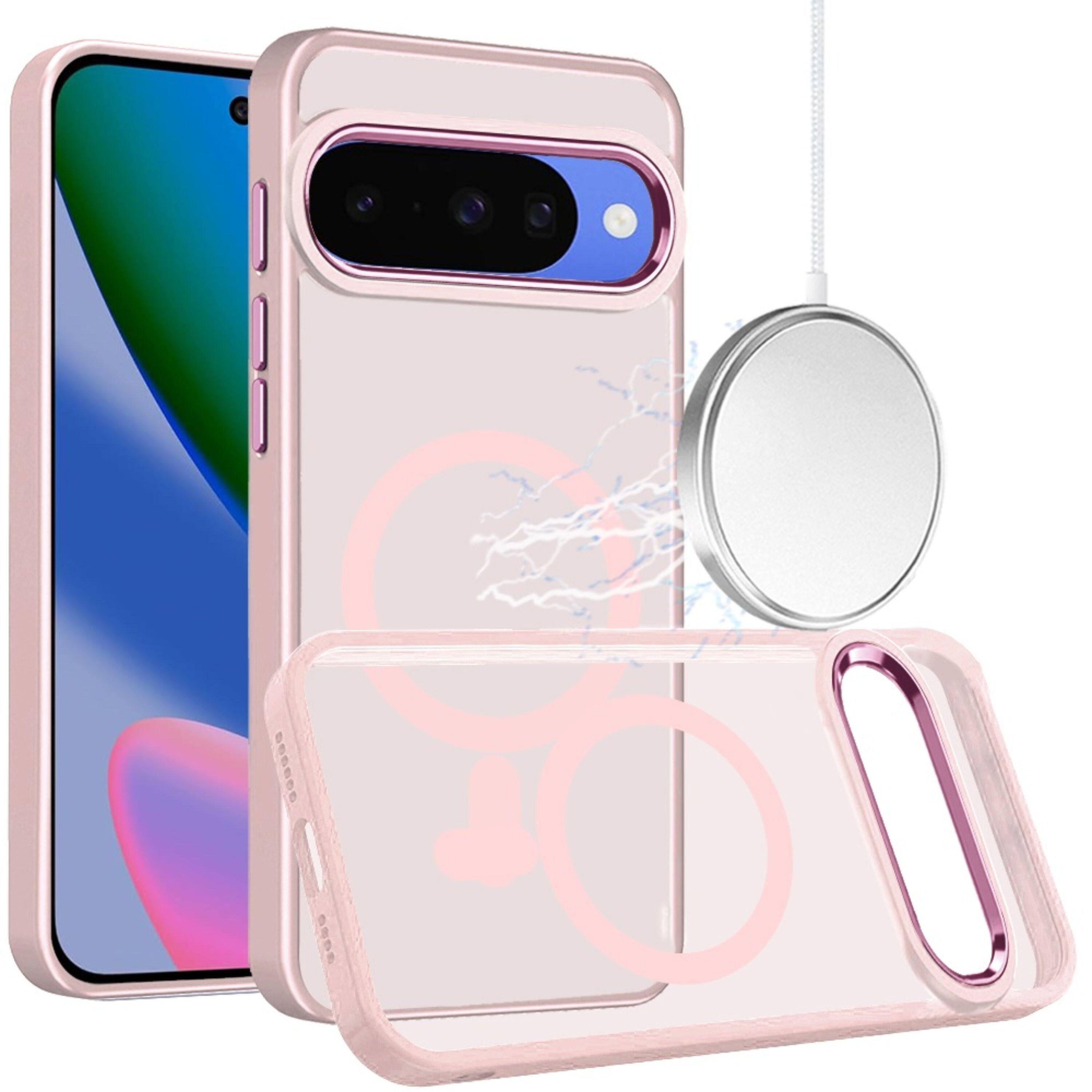 Front. Kitcheniva - Luxury Case Magnetic Ring With Metal Buttons Plus Tempered Glass For Google Pixel 11/11 Pro Light Pink - Light Pink.